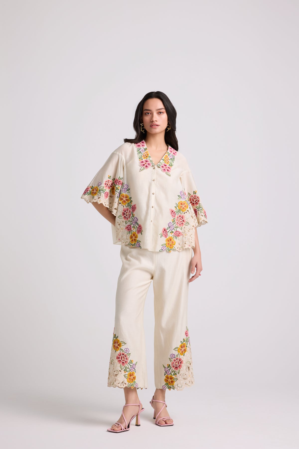 Ivory Floral Cutwork Pants