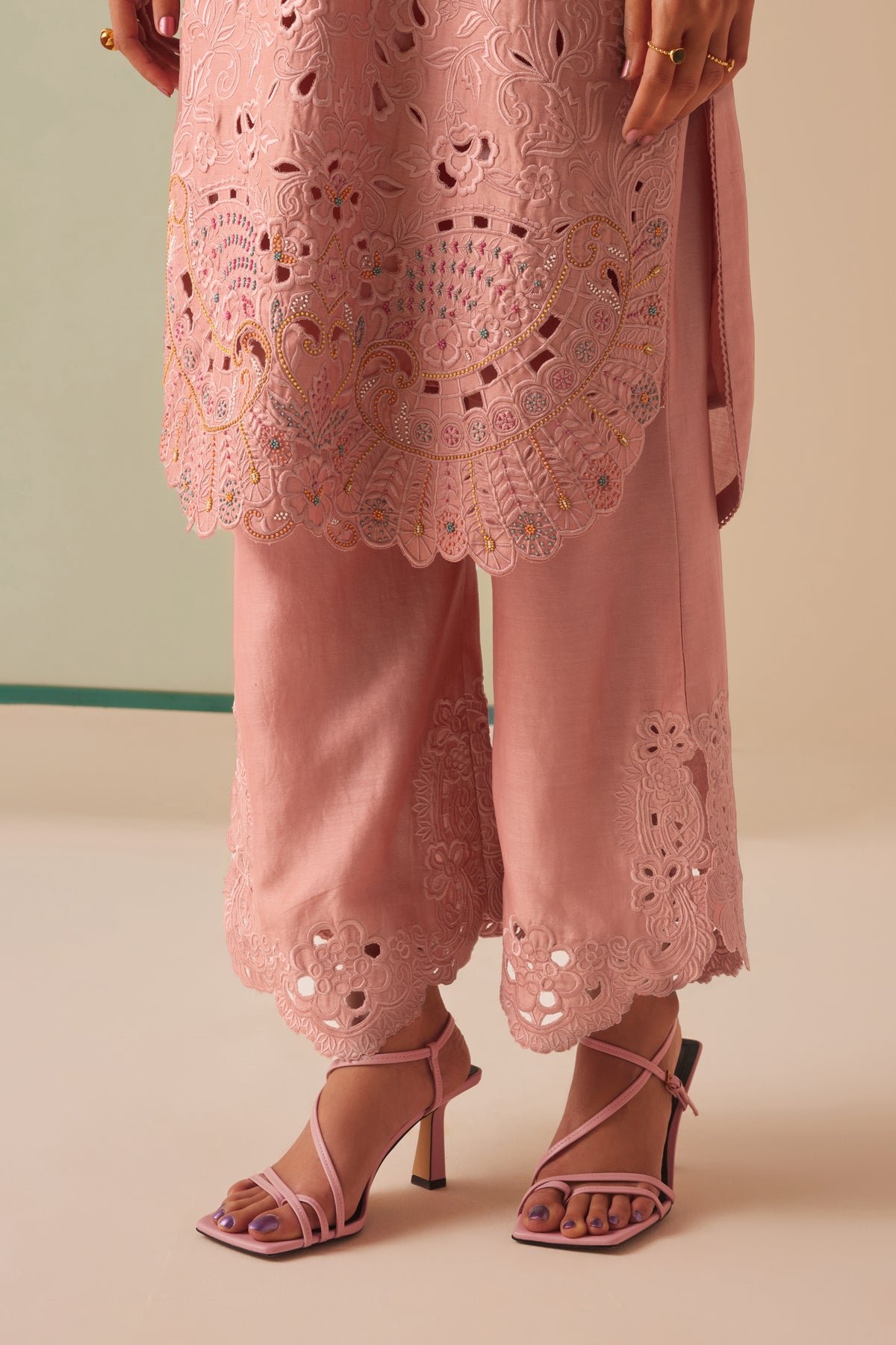 Old Rose Cutwork and Beadwork Kurta Set