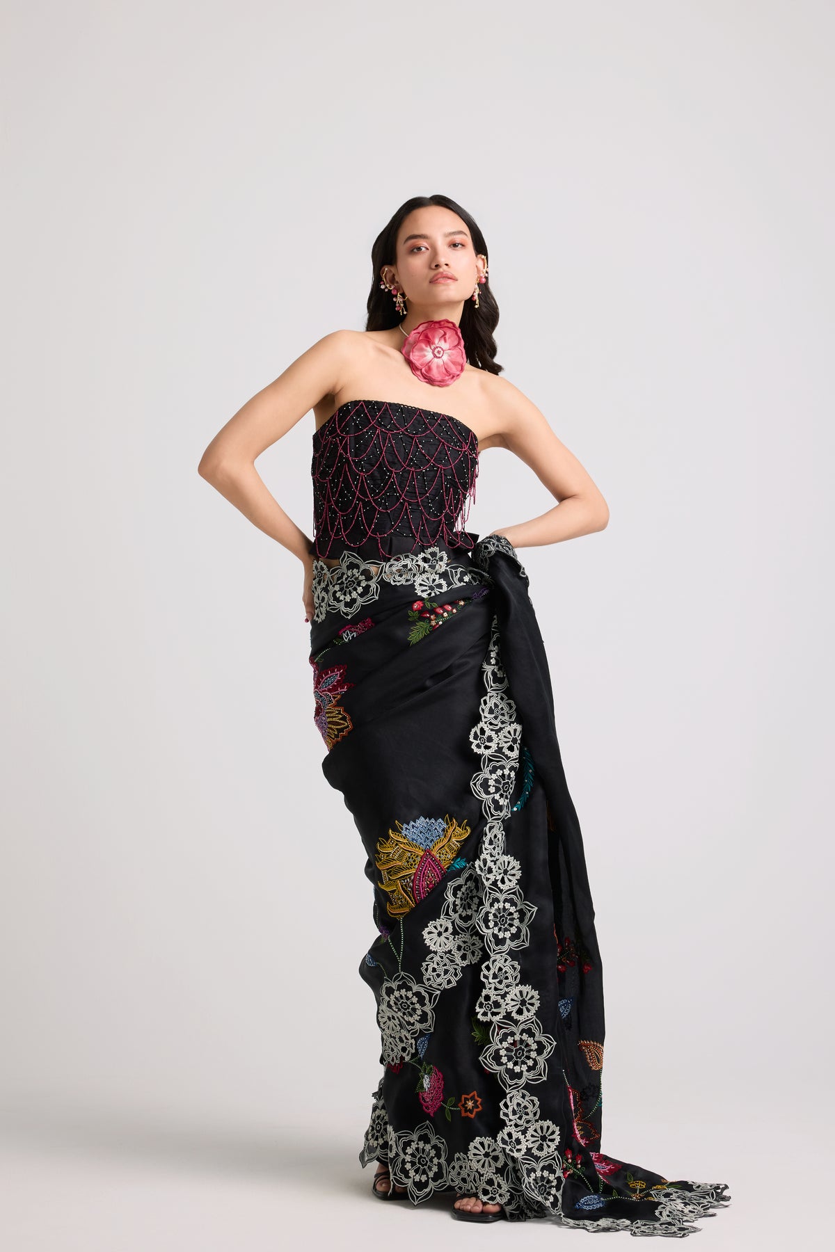 Black Embroidered Cutwork Saree