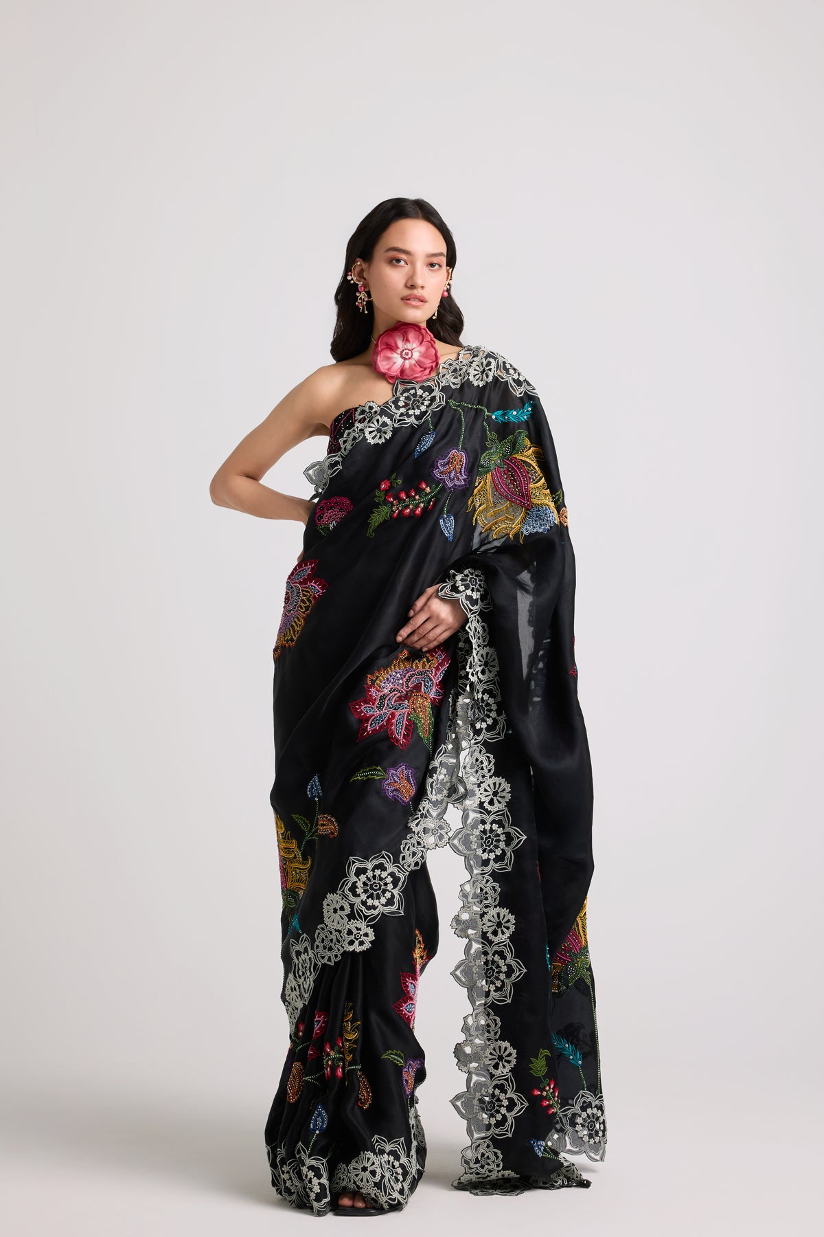 Black Embroidered Cutwork Saree