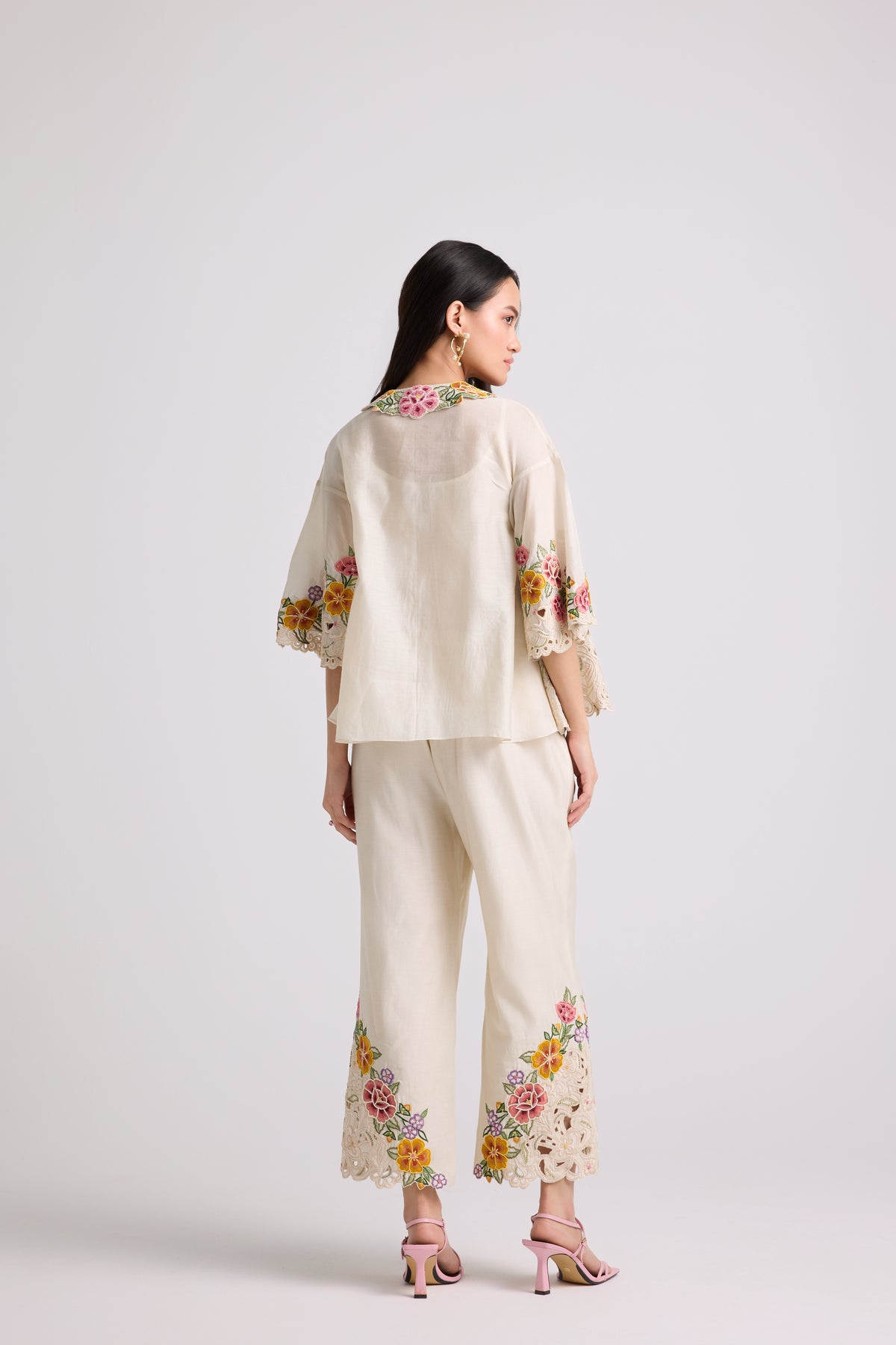 Ivory Floral Cutwork Pants