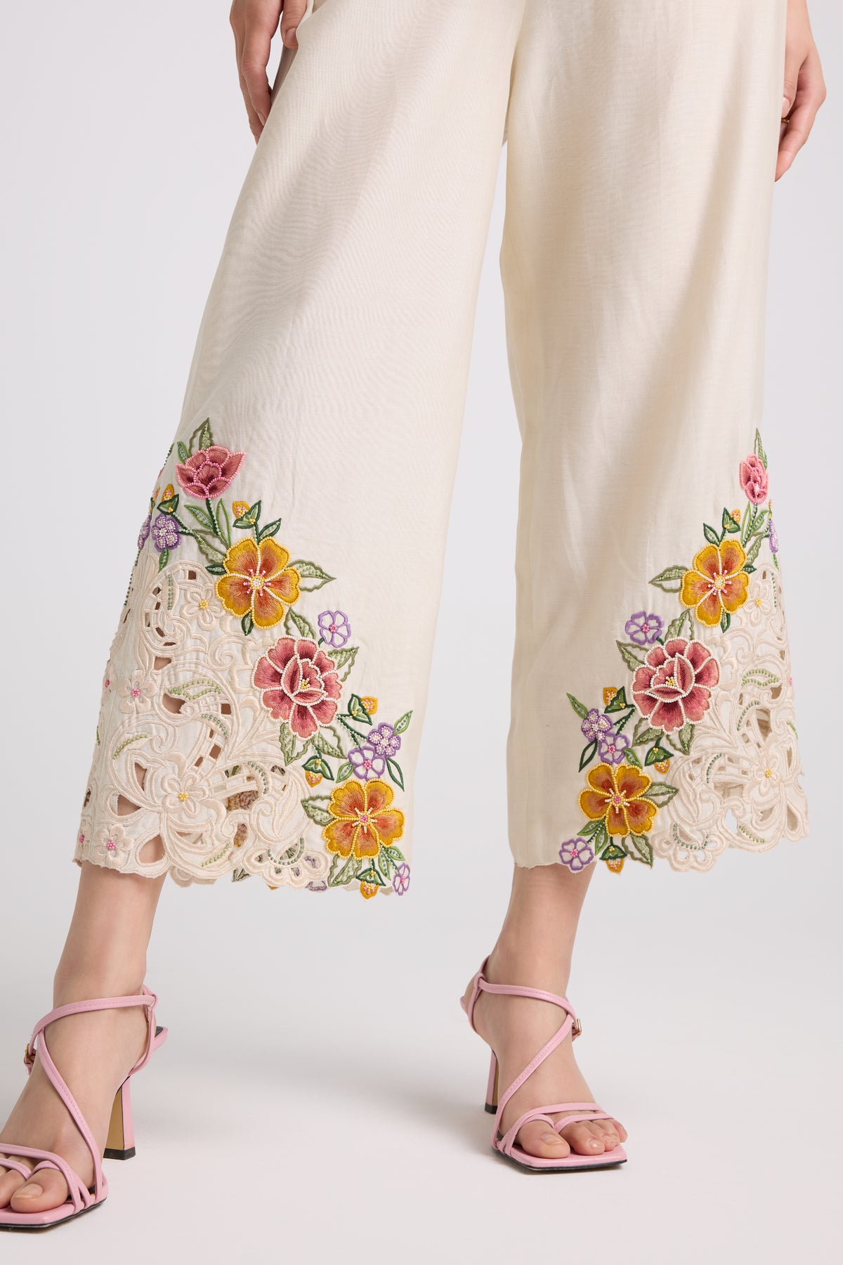 Ivory Floral Cutwork Pants