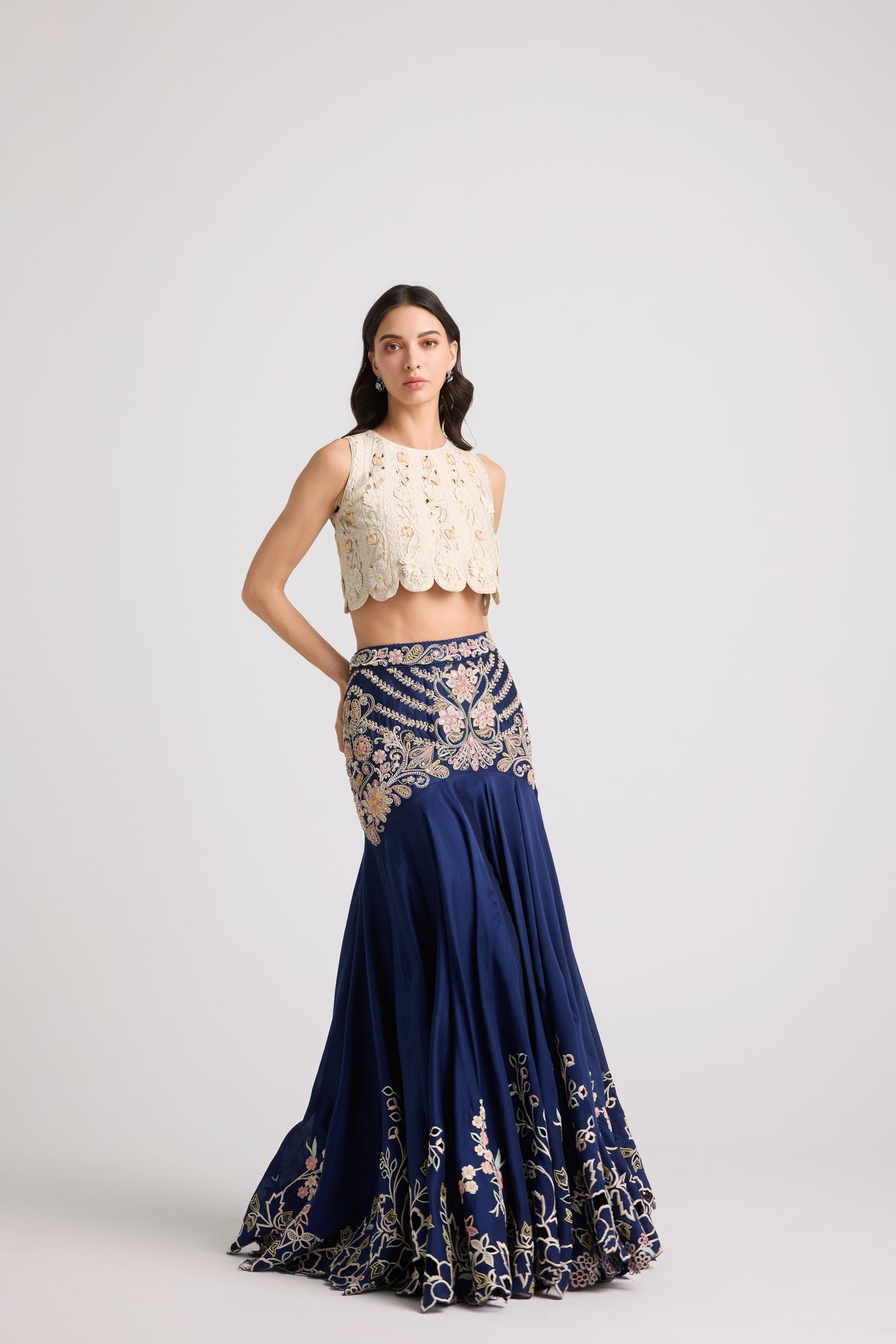 Indigo Contrast Yoke Detail Lehenga