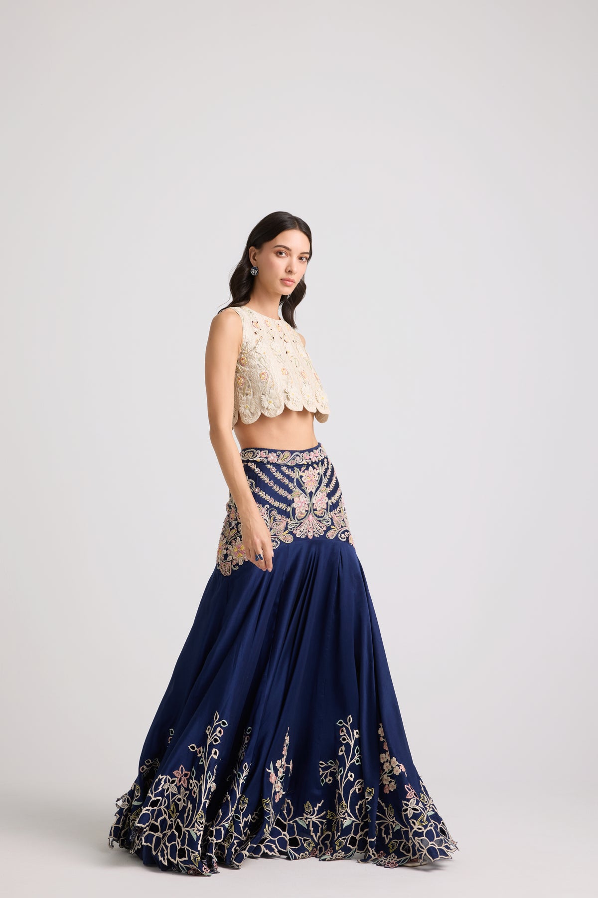 Indigo Contrast Yoke Detail Lehenga