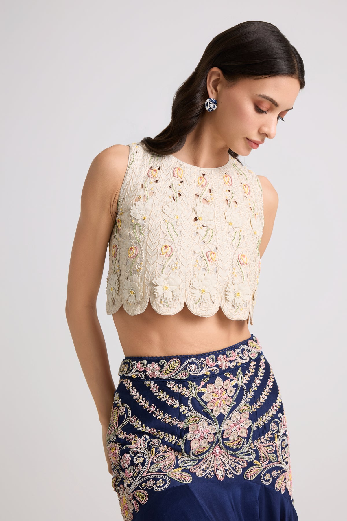 Indigo Contrast Yoke Detail Lehenga