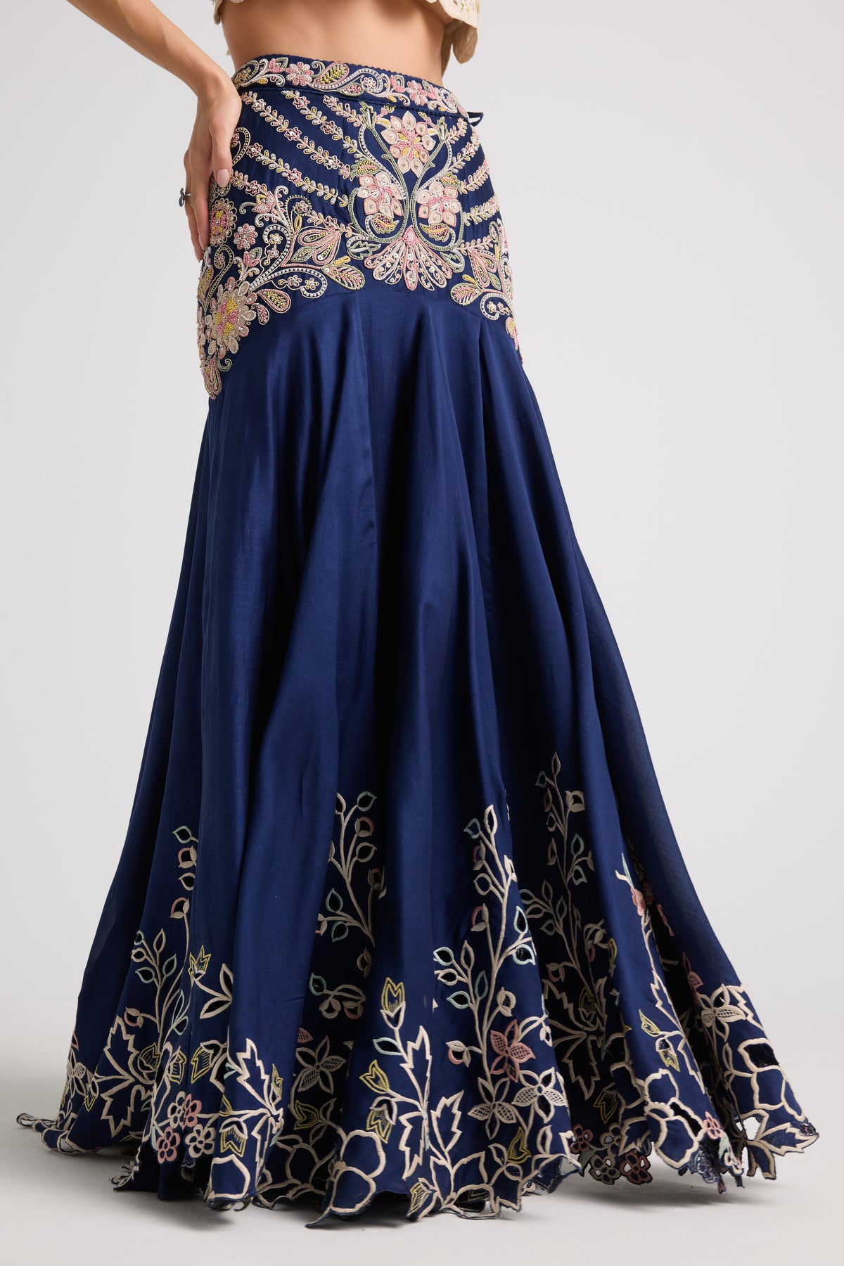 Indigo Contrast Yoke Detail Lehenga