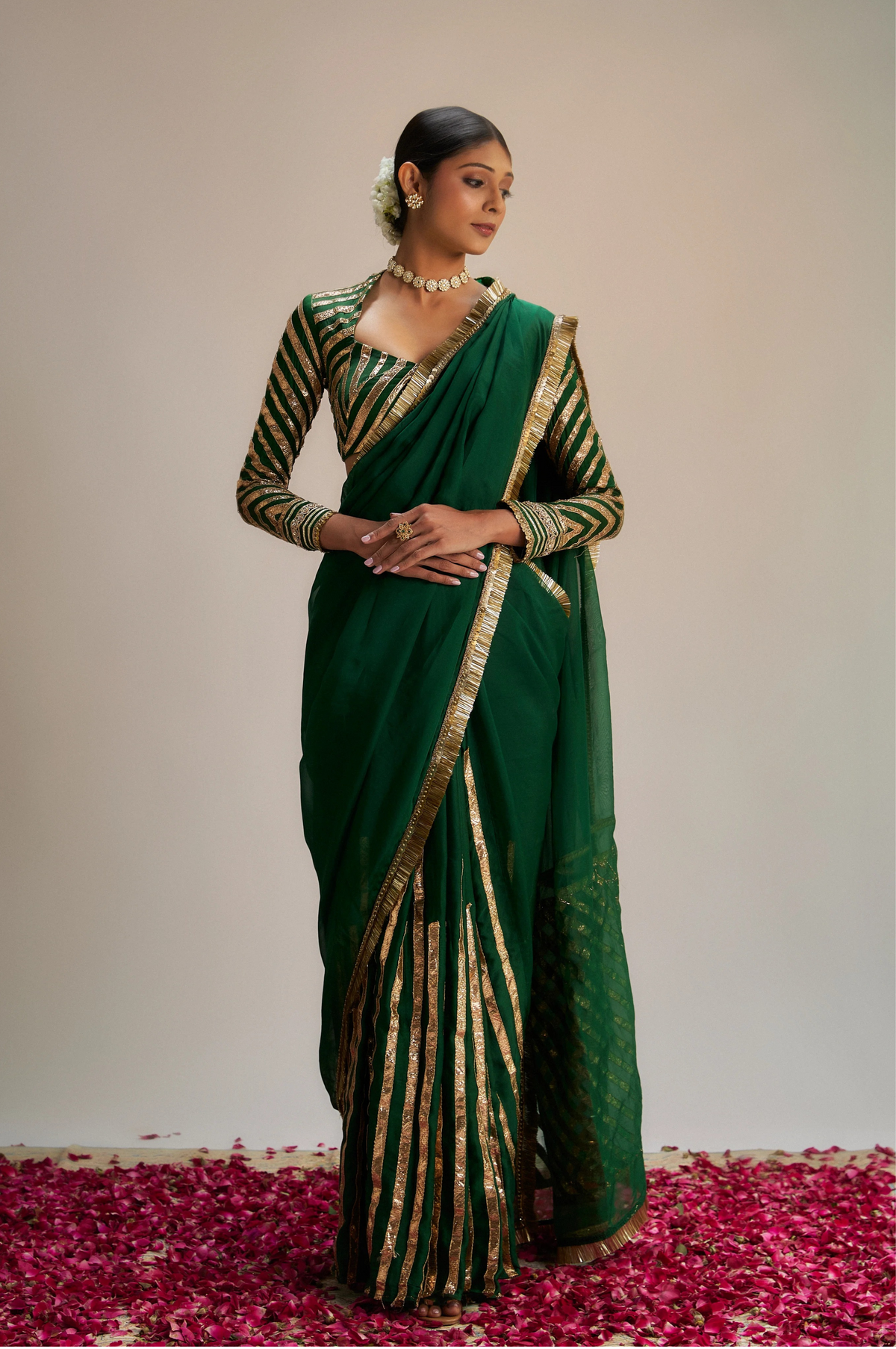 Dark green gota saree