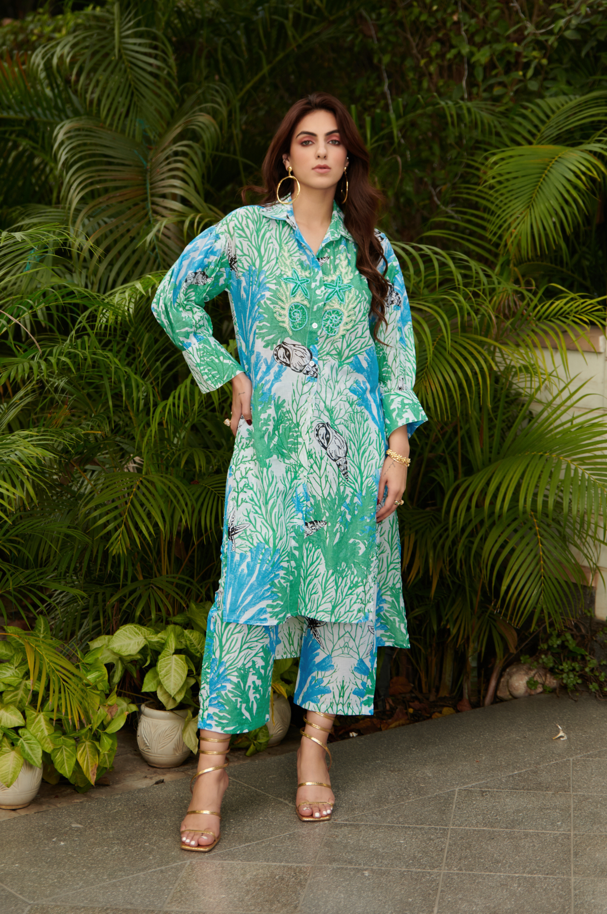 Blue Aqua Shirt Kurta With Tapered Pants