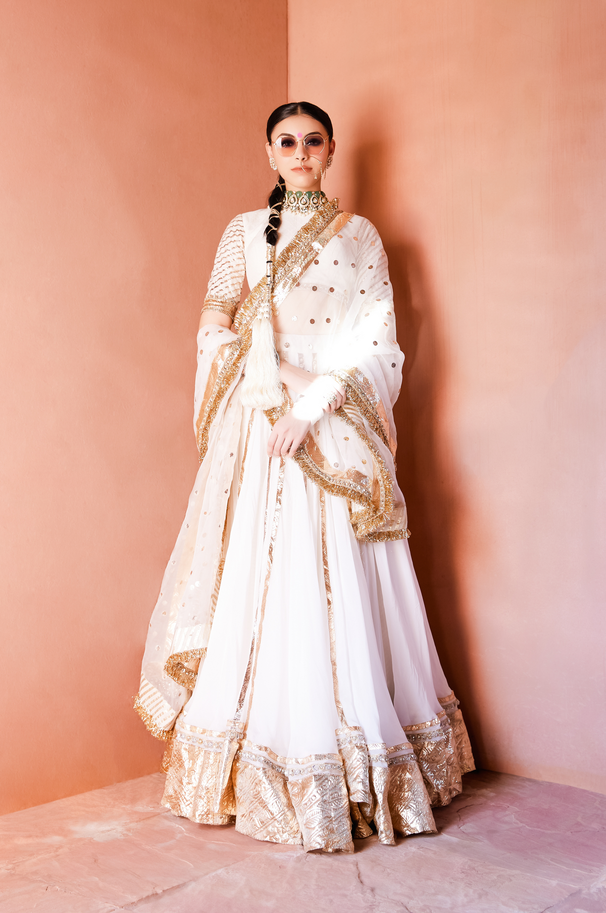 White gota patti flowy lehenga set