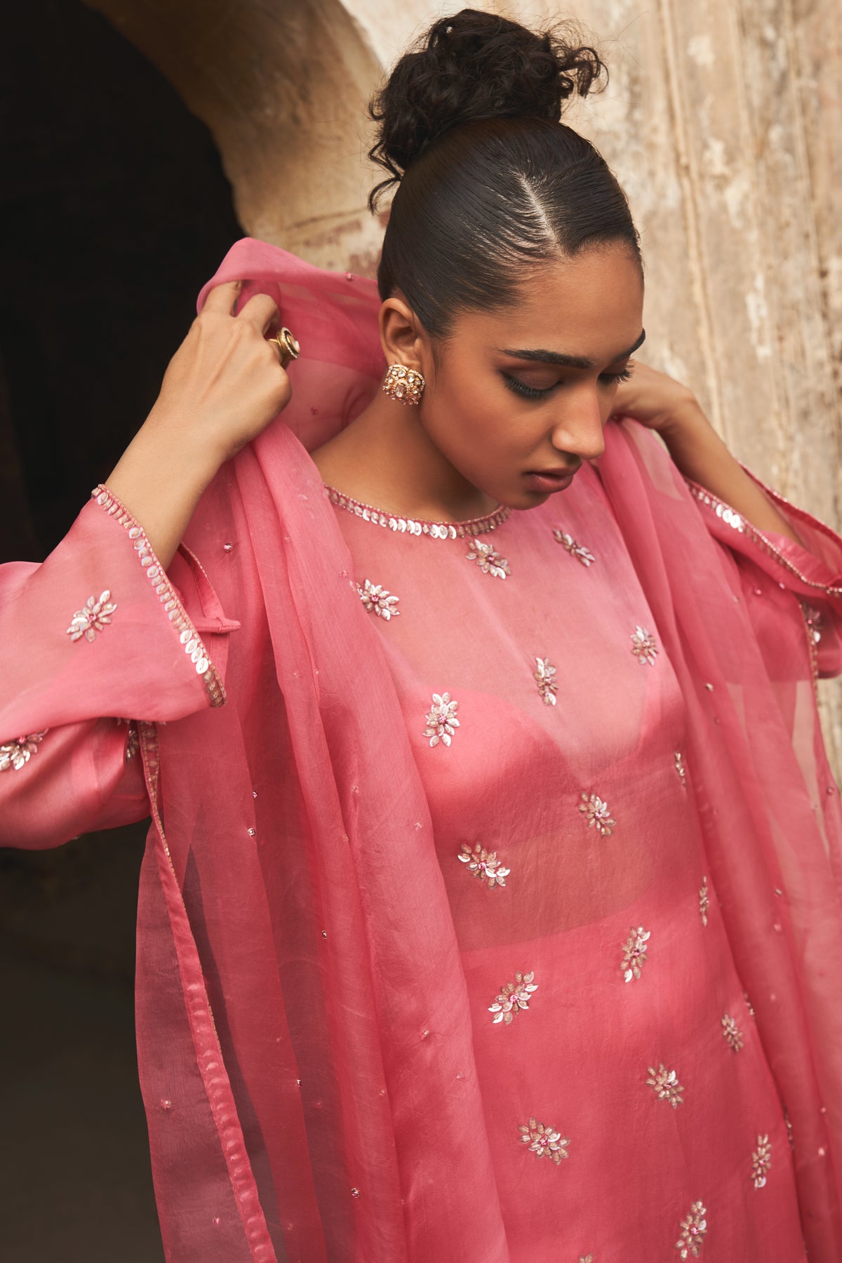 Salmon Pink Zeya Organza Suit Set