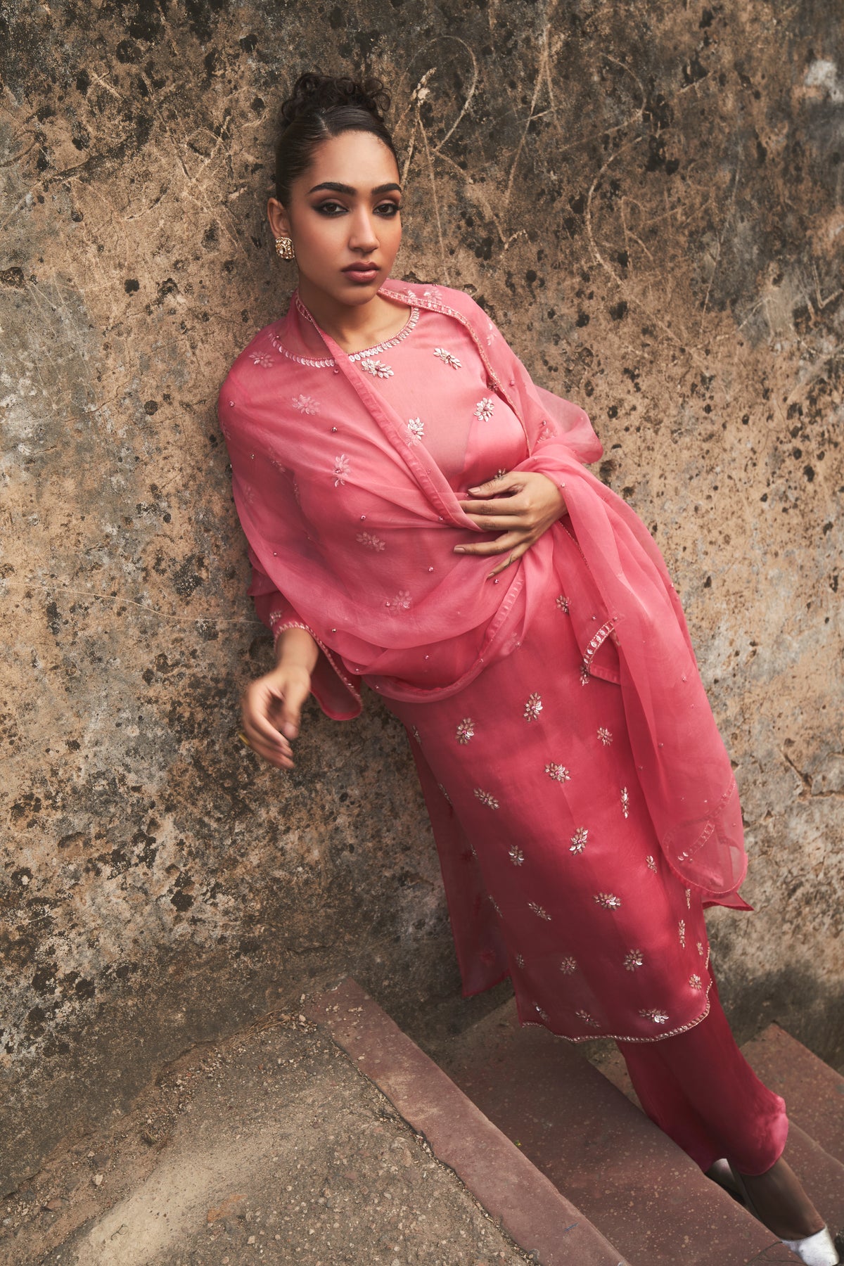 Salmon Pink Zeya Organza Suit Set