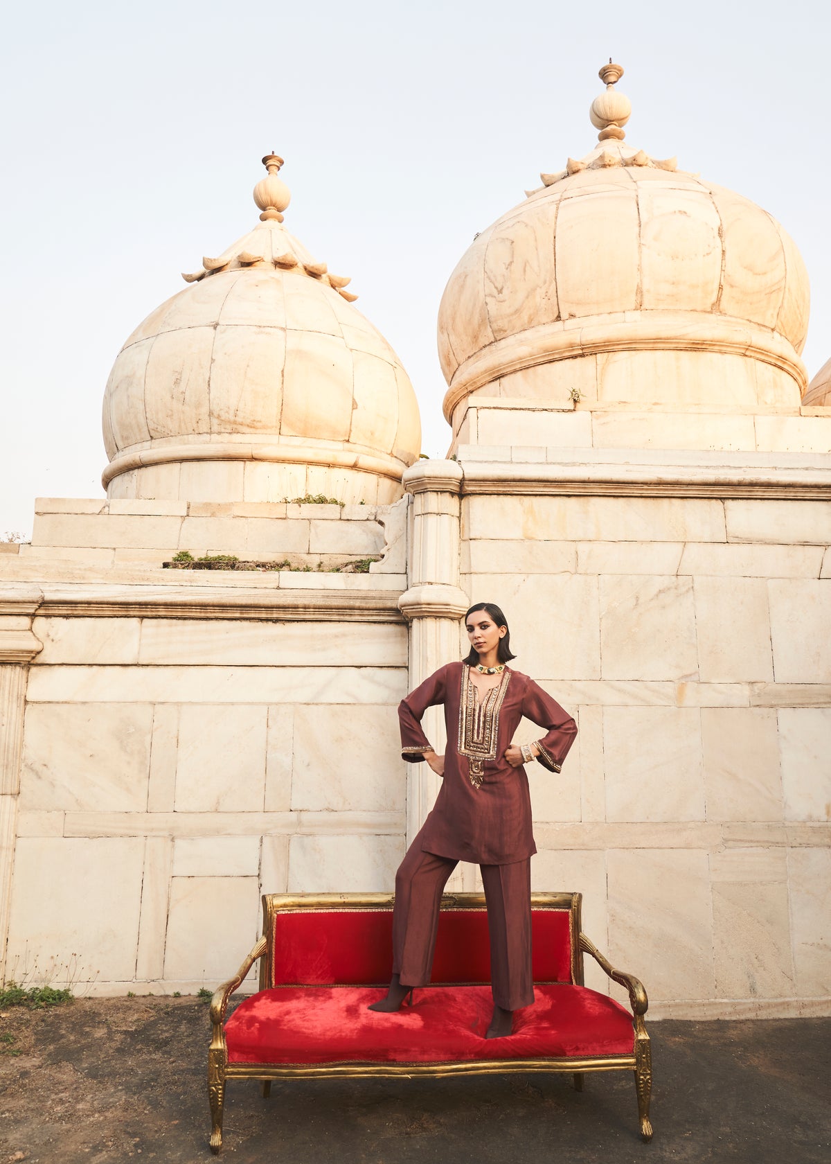 Gold on  Brown Zeya Silk Set