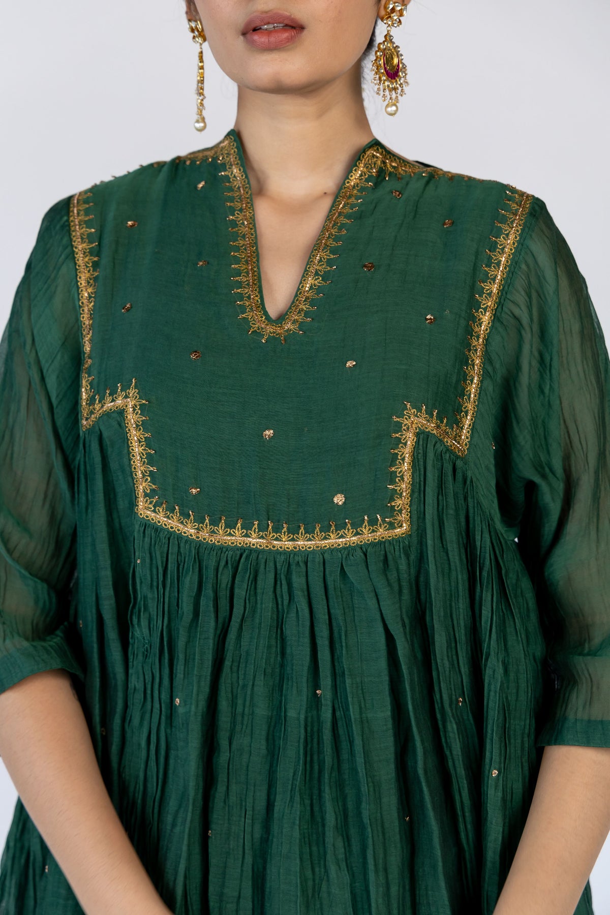 Green Farah Yoke Kurta Set