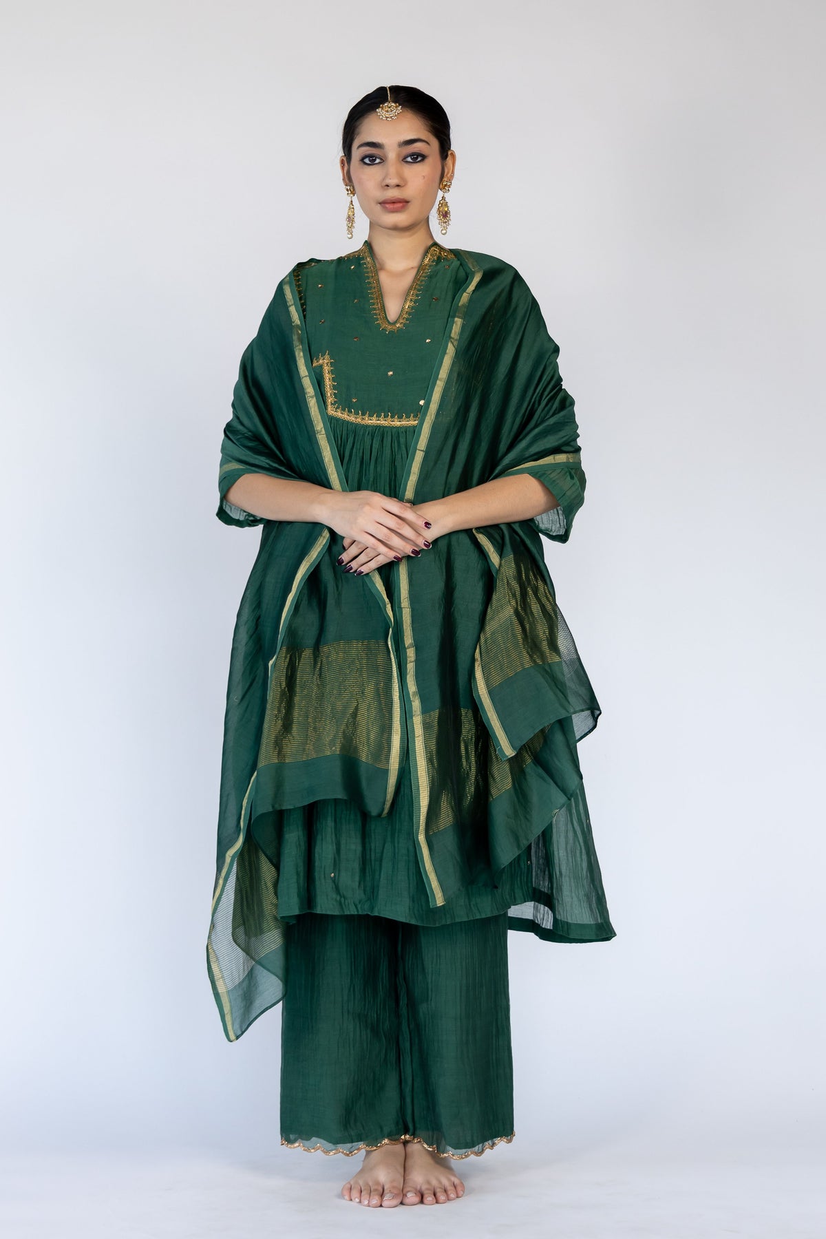 Green Farah Yoke Kurta Set