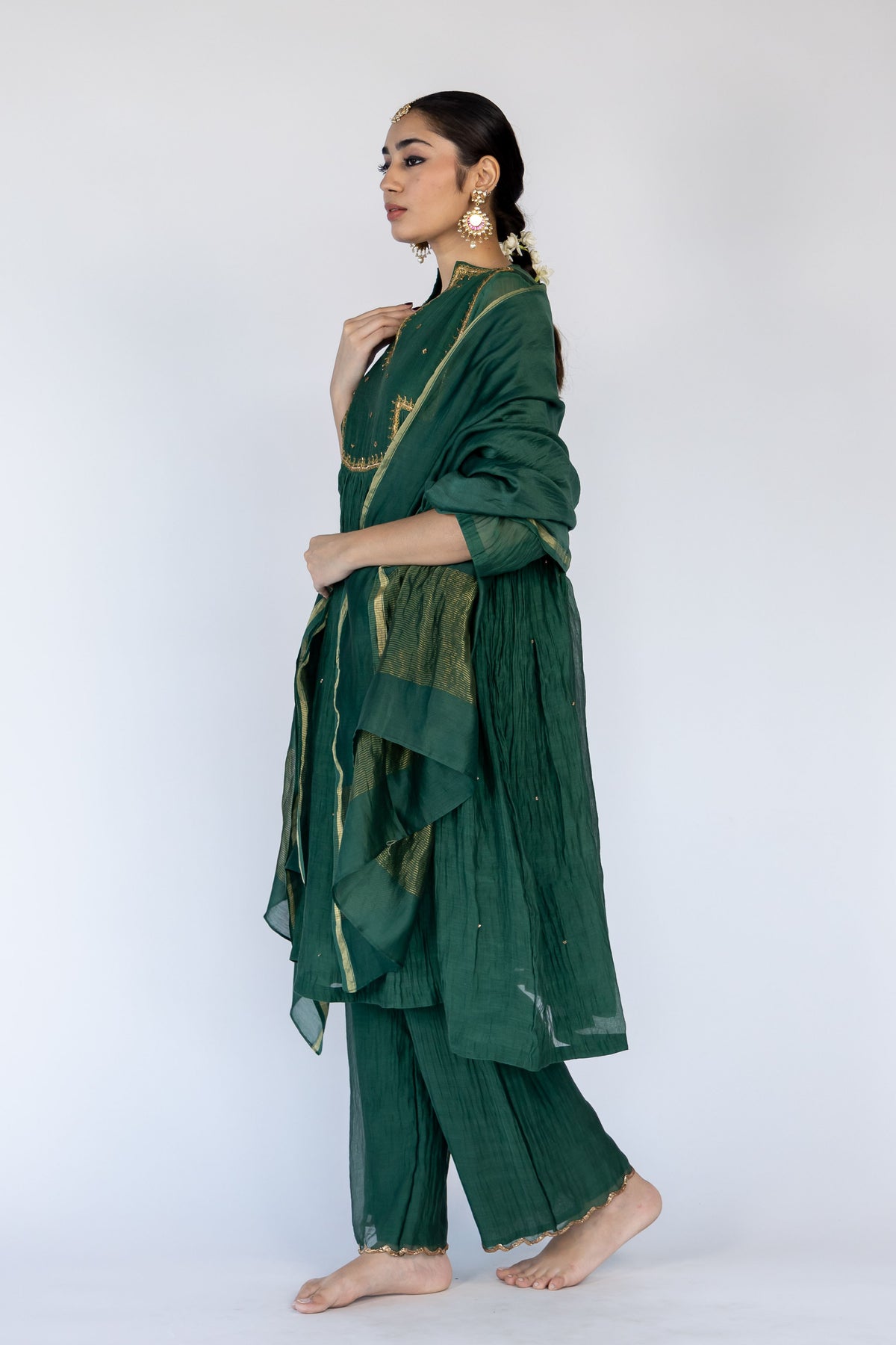 Green Farah Yoke Kurta Set