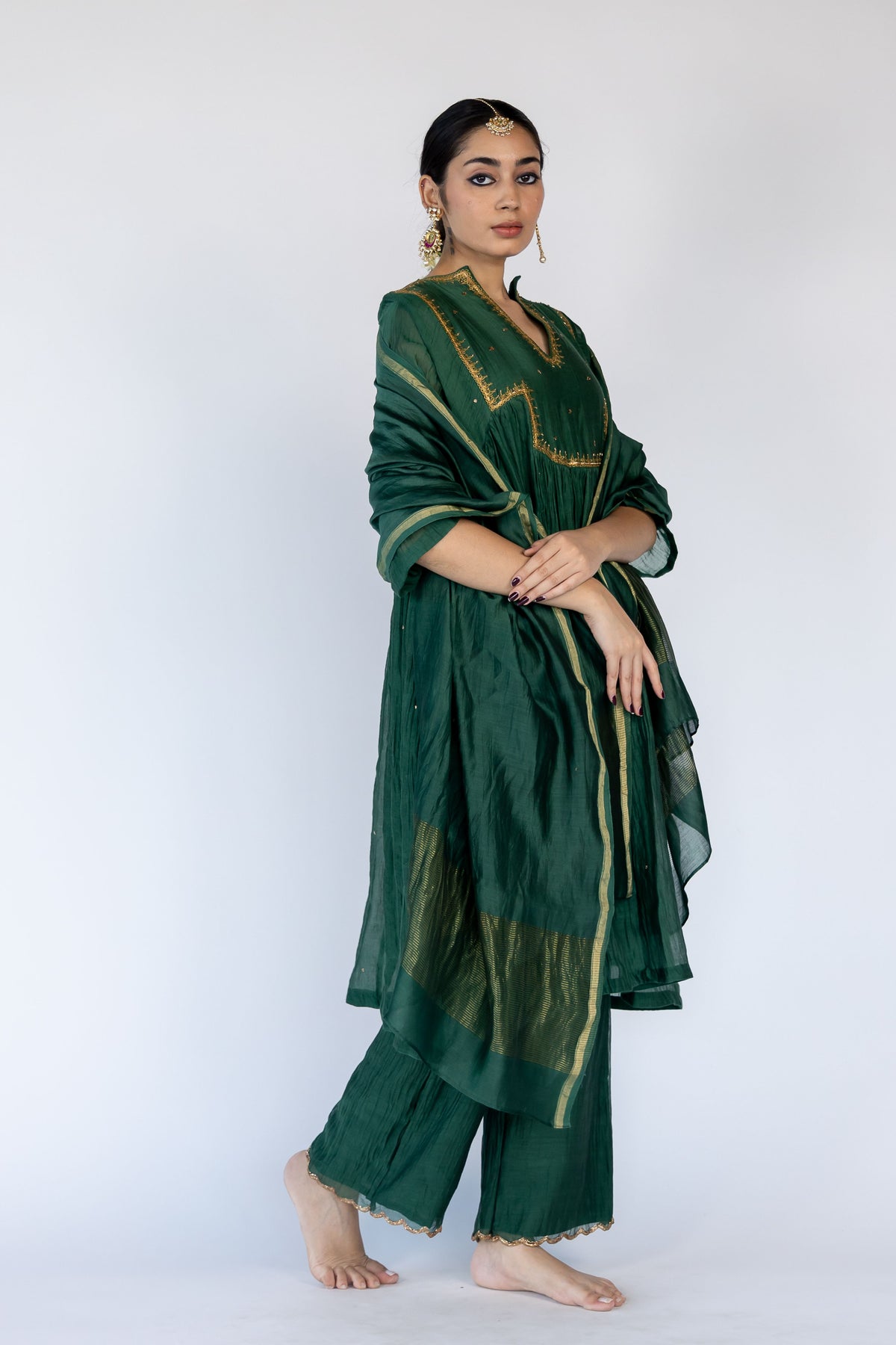 Green Farah Yoke Kurta Set