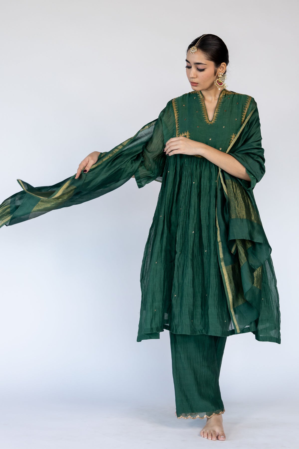 Green Farah Yoke Kurta Set