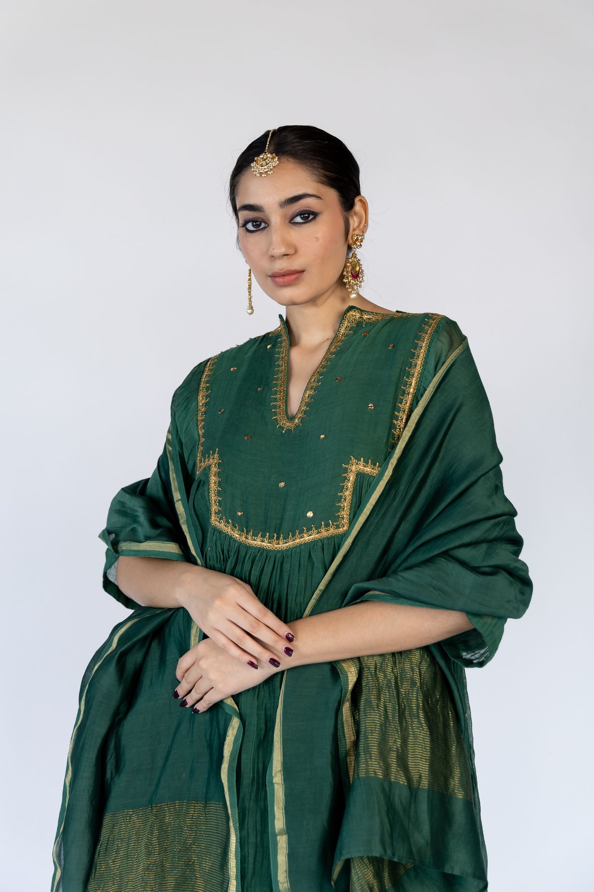 Green Farah Yoke Kurta Set