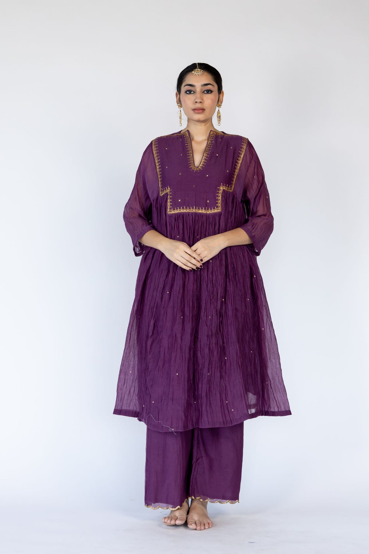 Aubergine Farah Yoke Kurta Set