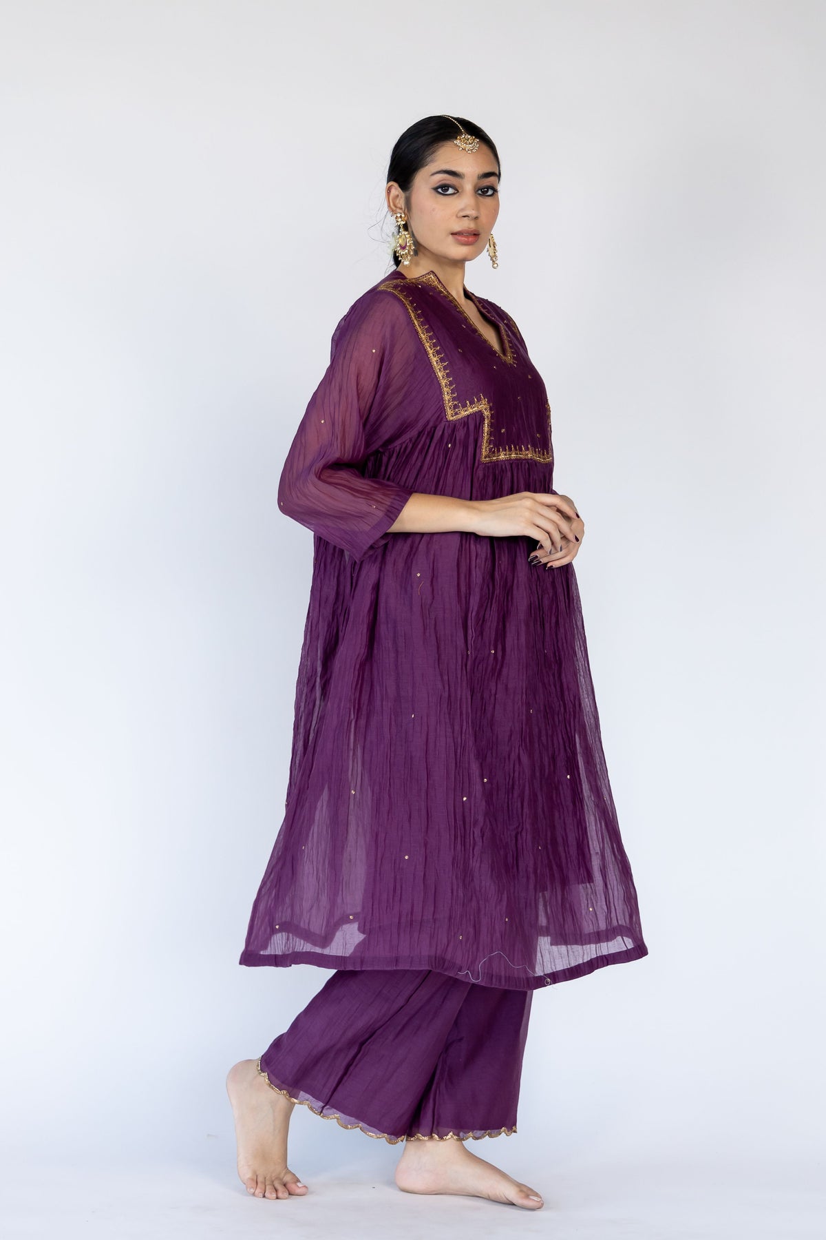 Aubergine Farah Yoke Kurta Set