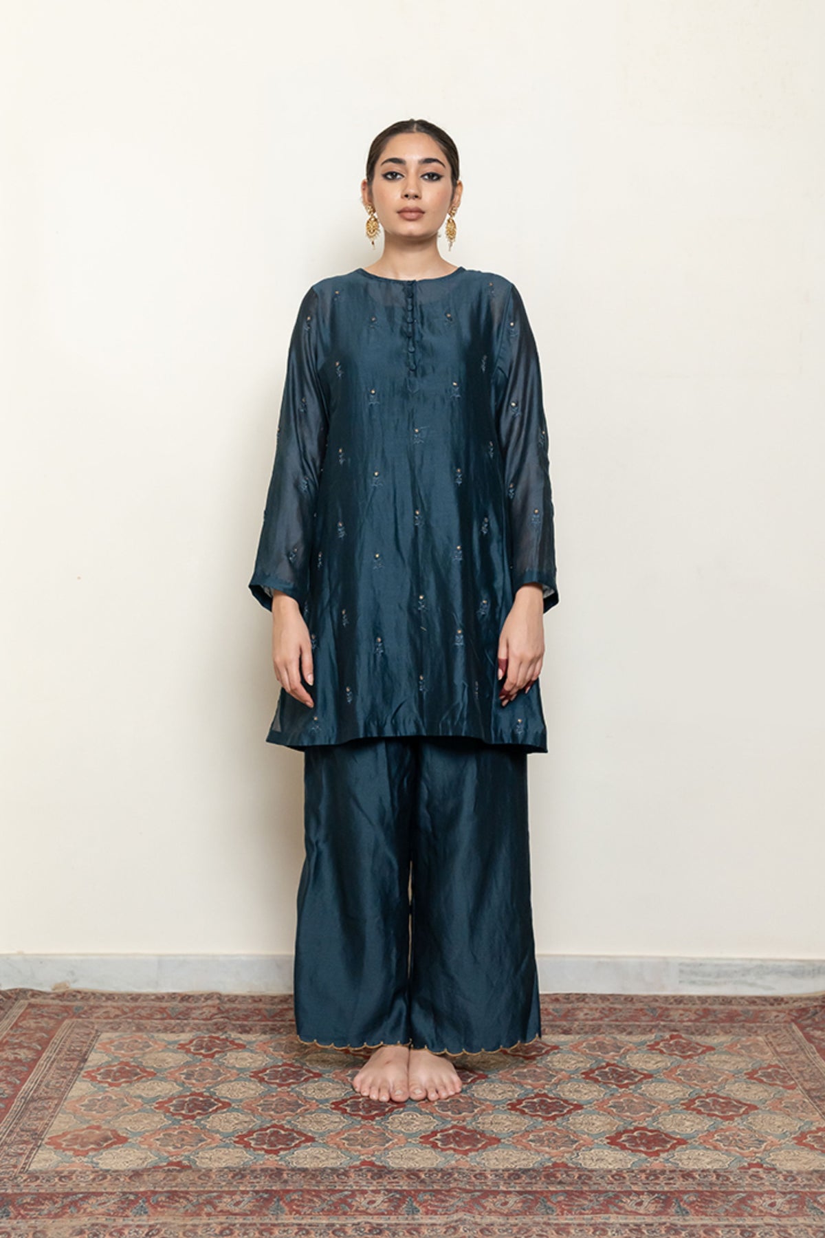 Teal Roohi Kalidaar Kurta