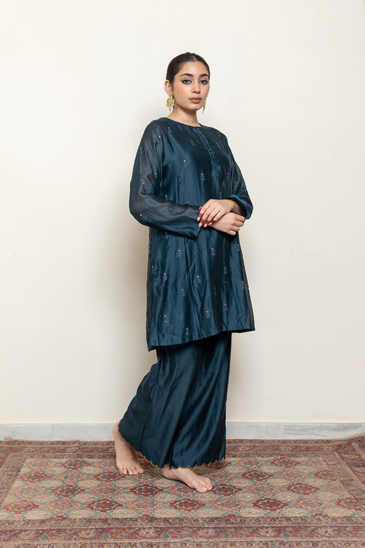 Teal Roohi Kalidaar Kurta