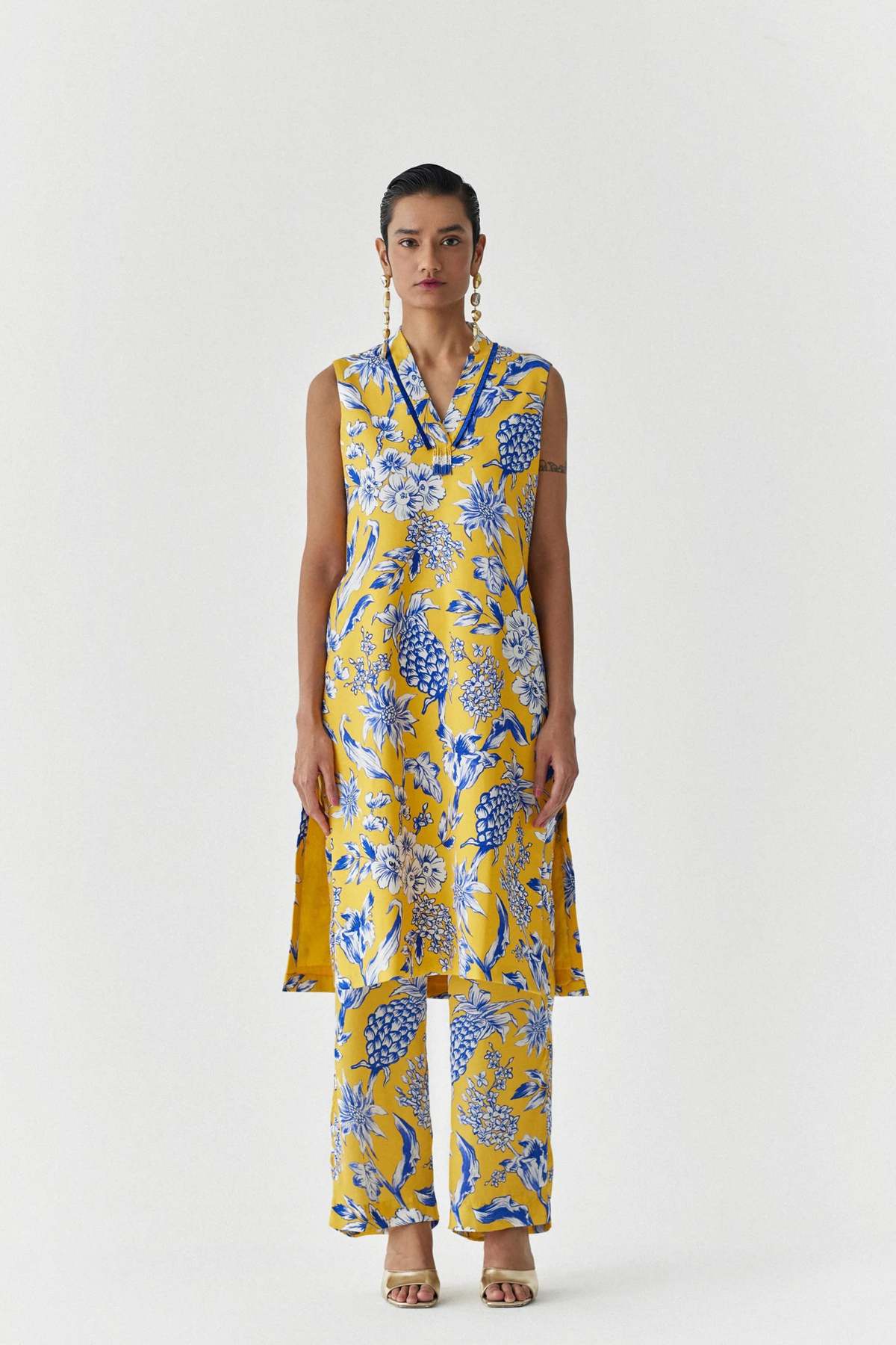 Yellow Pineapple  Kurta And Pants Co-ord