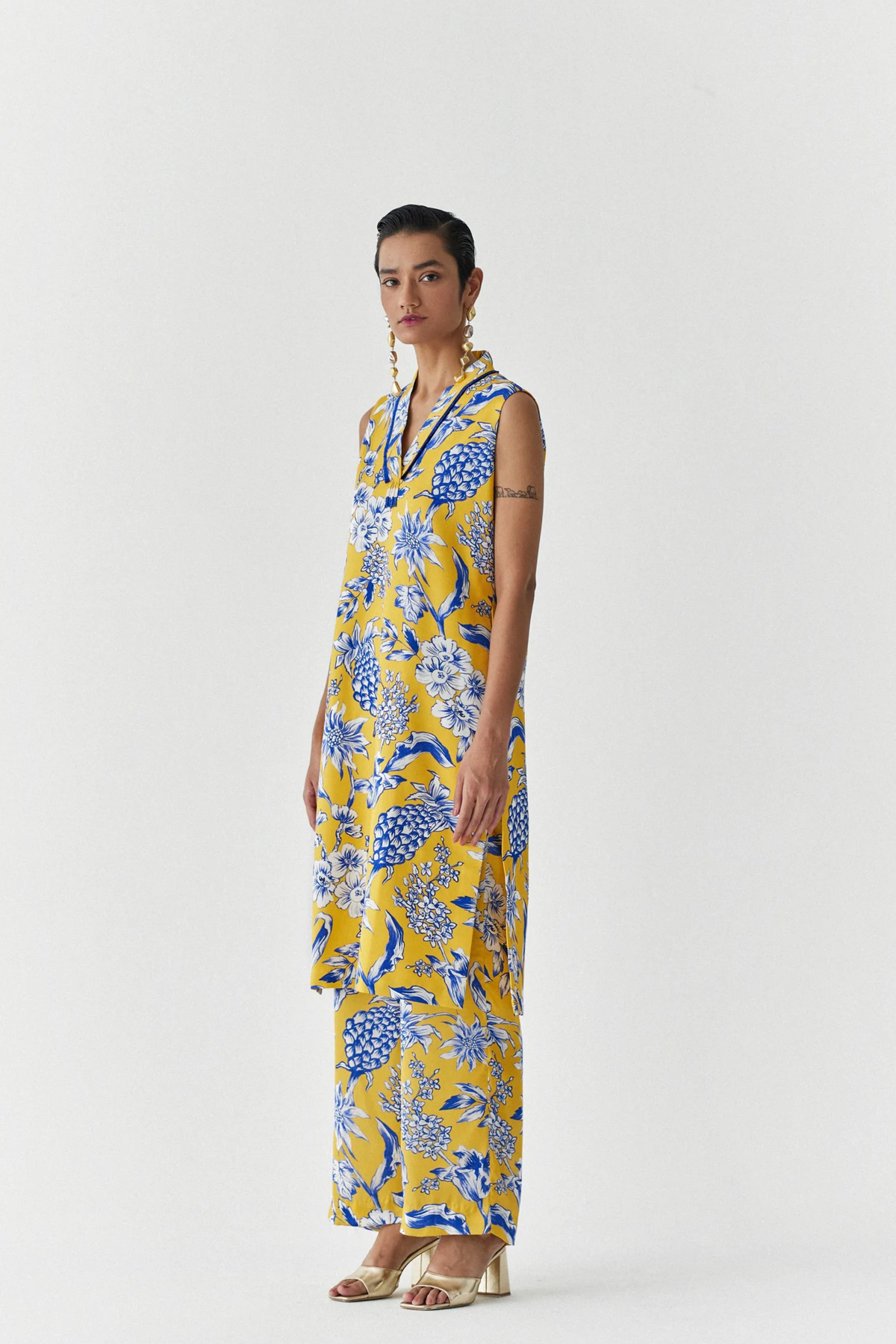 Yellow Pineapple  Kurta And Pants Co-ord