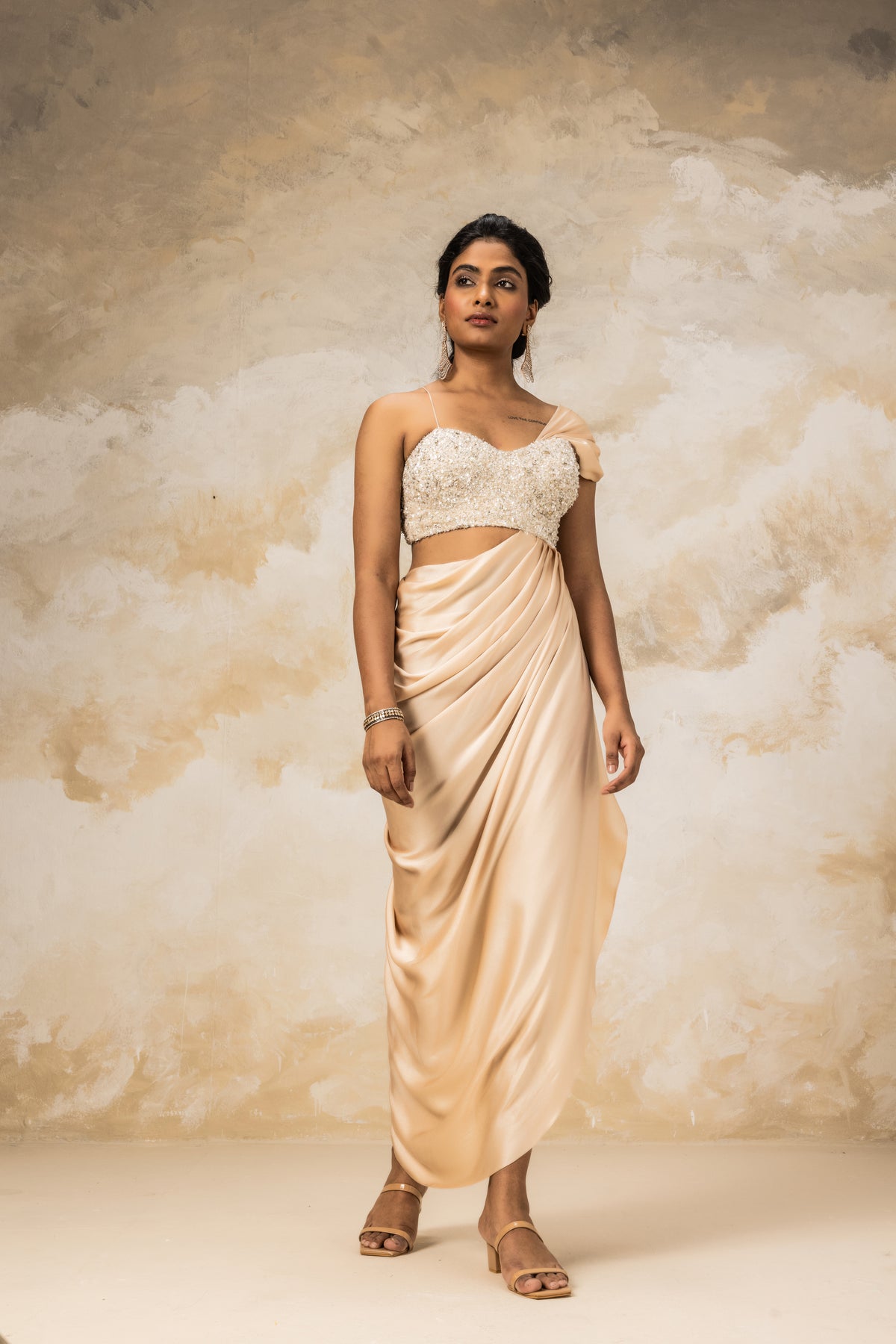 Peach One Shoulder Drape Gown