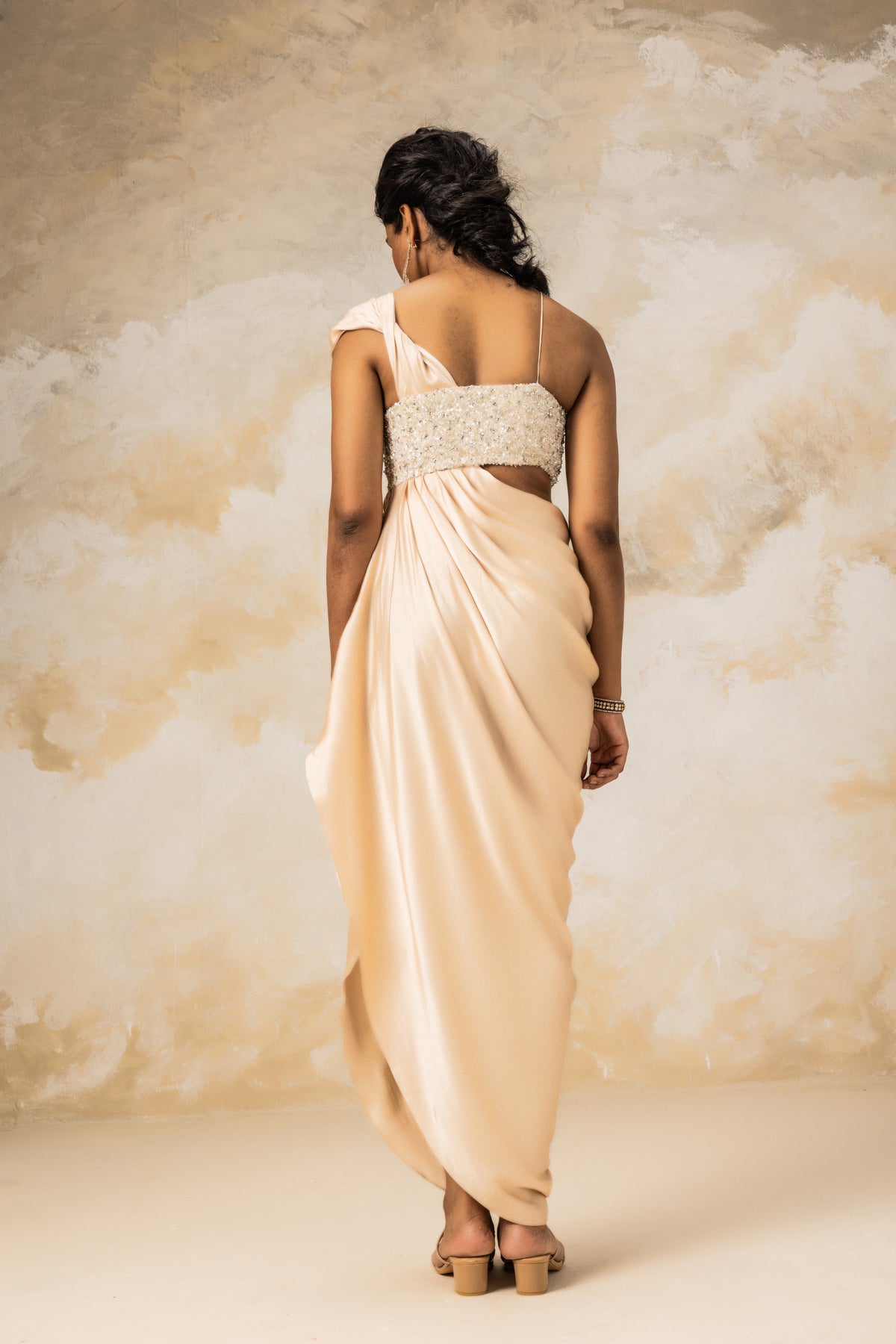 Peach One Shoulder Drape Gown