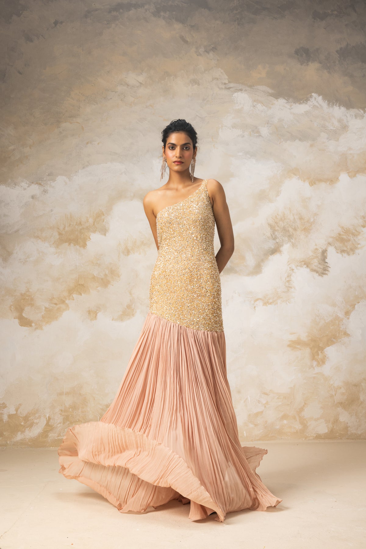 Peach One Shoulder Gown