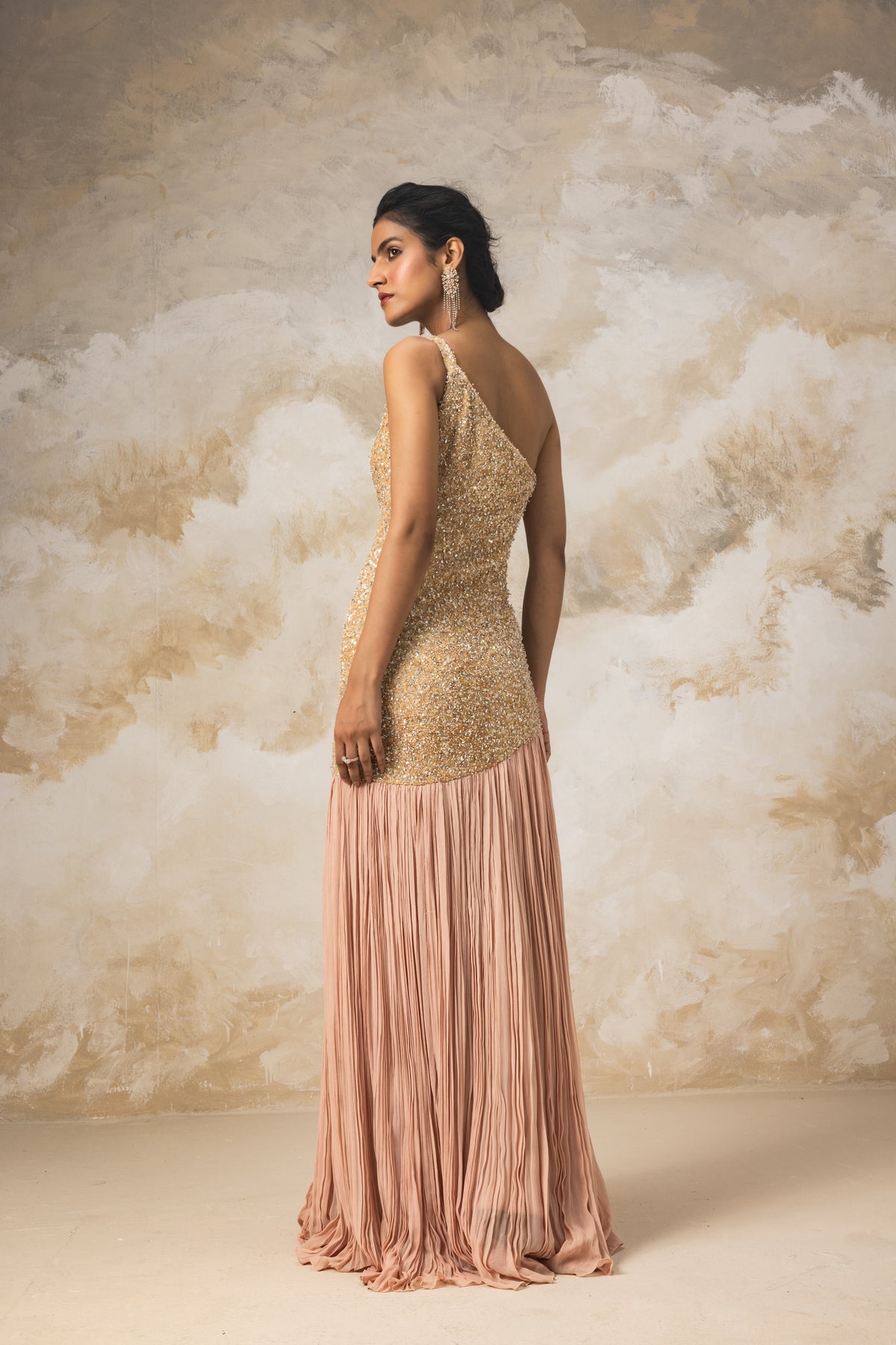 Peach One Shoulder Gown