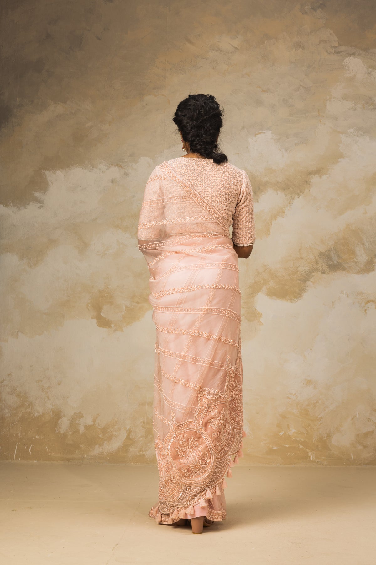 Peach Pearl Embroidered Saree