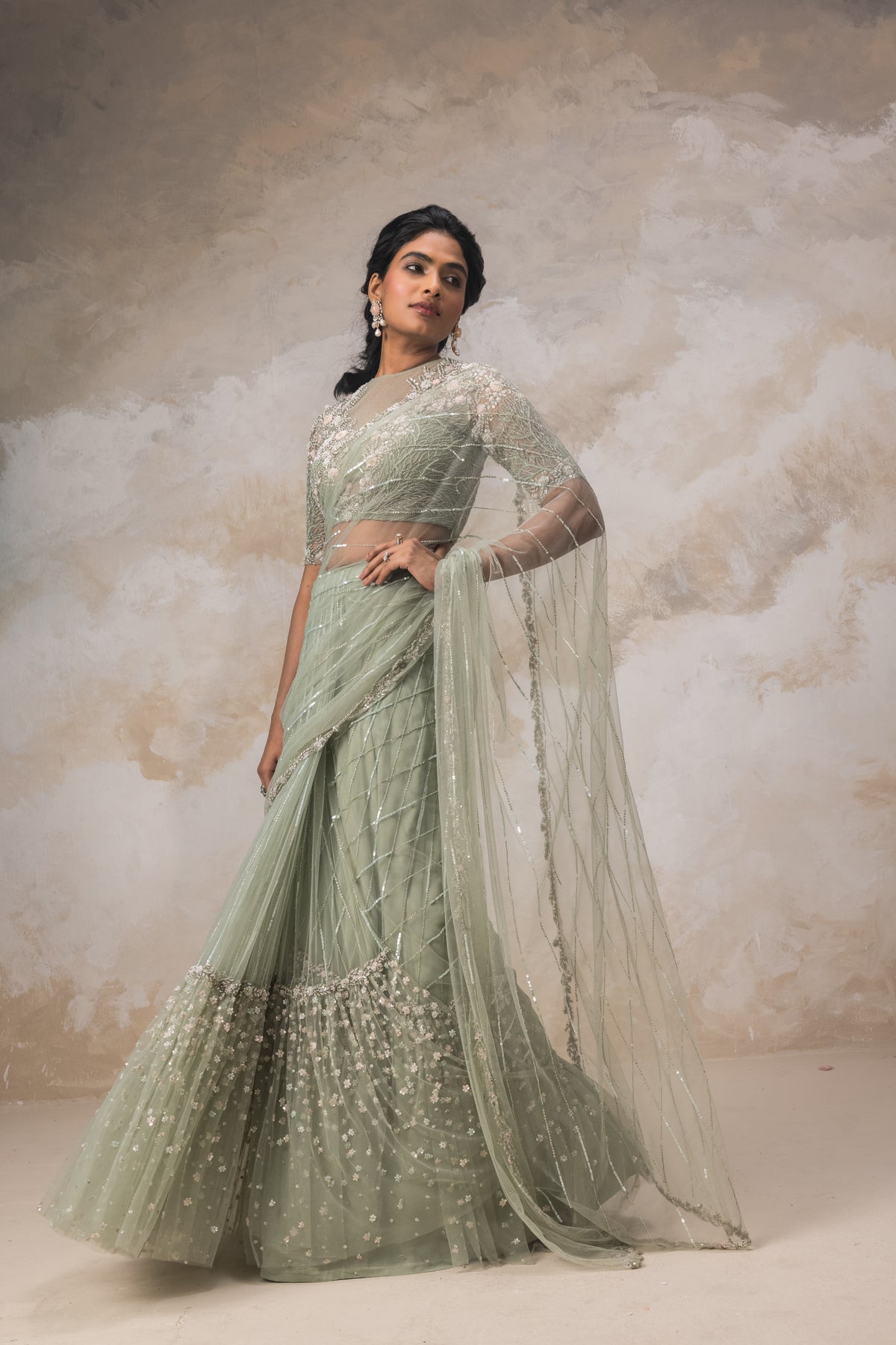 Mint Green Sequinned Saree