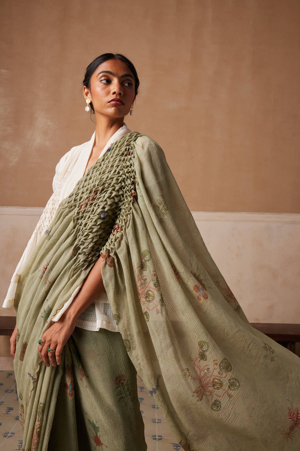 Fern Smocked Saree