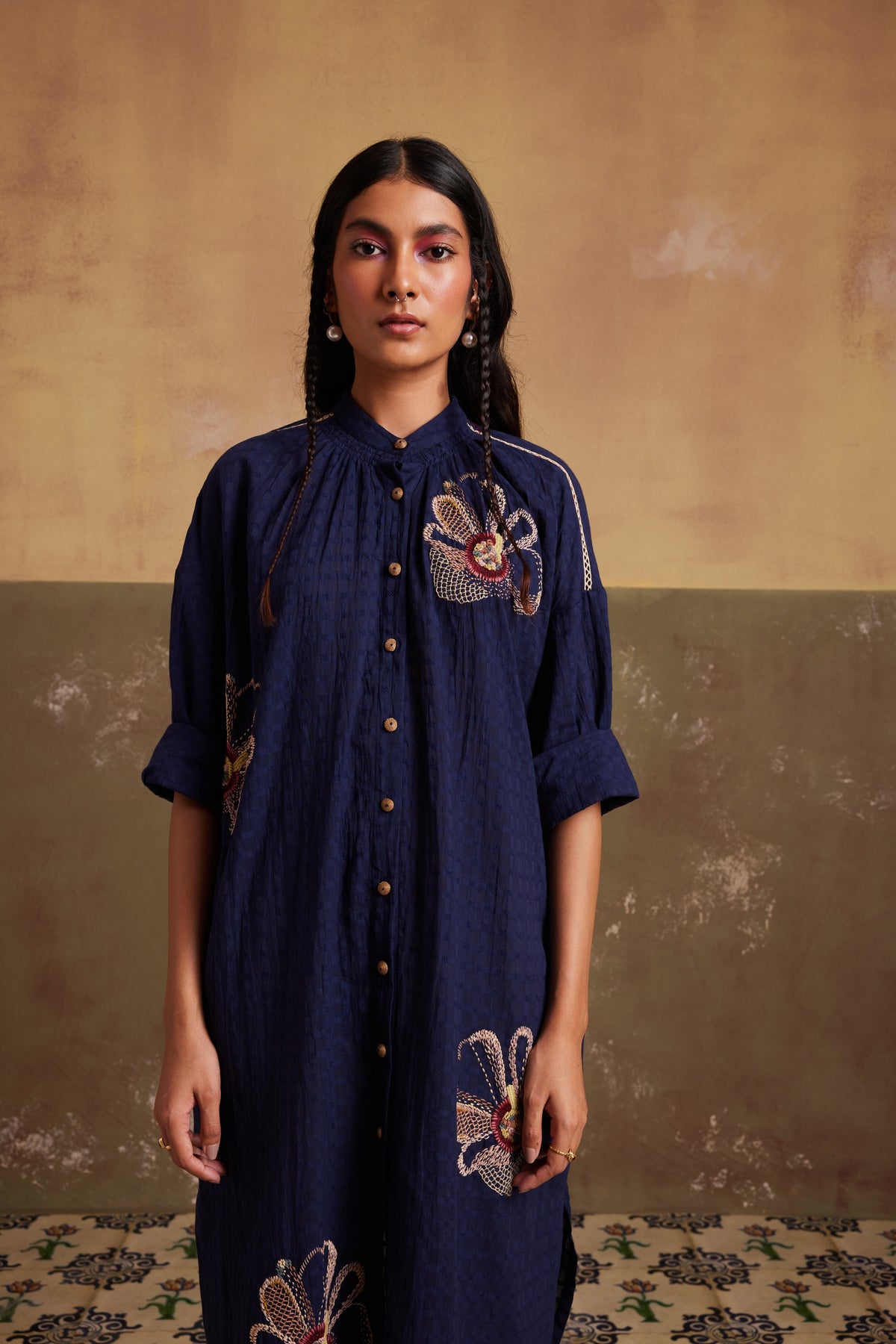 Indigo Kaftan Shirt Dress