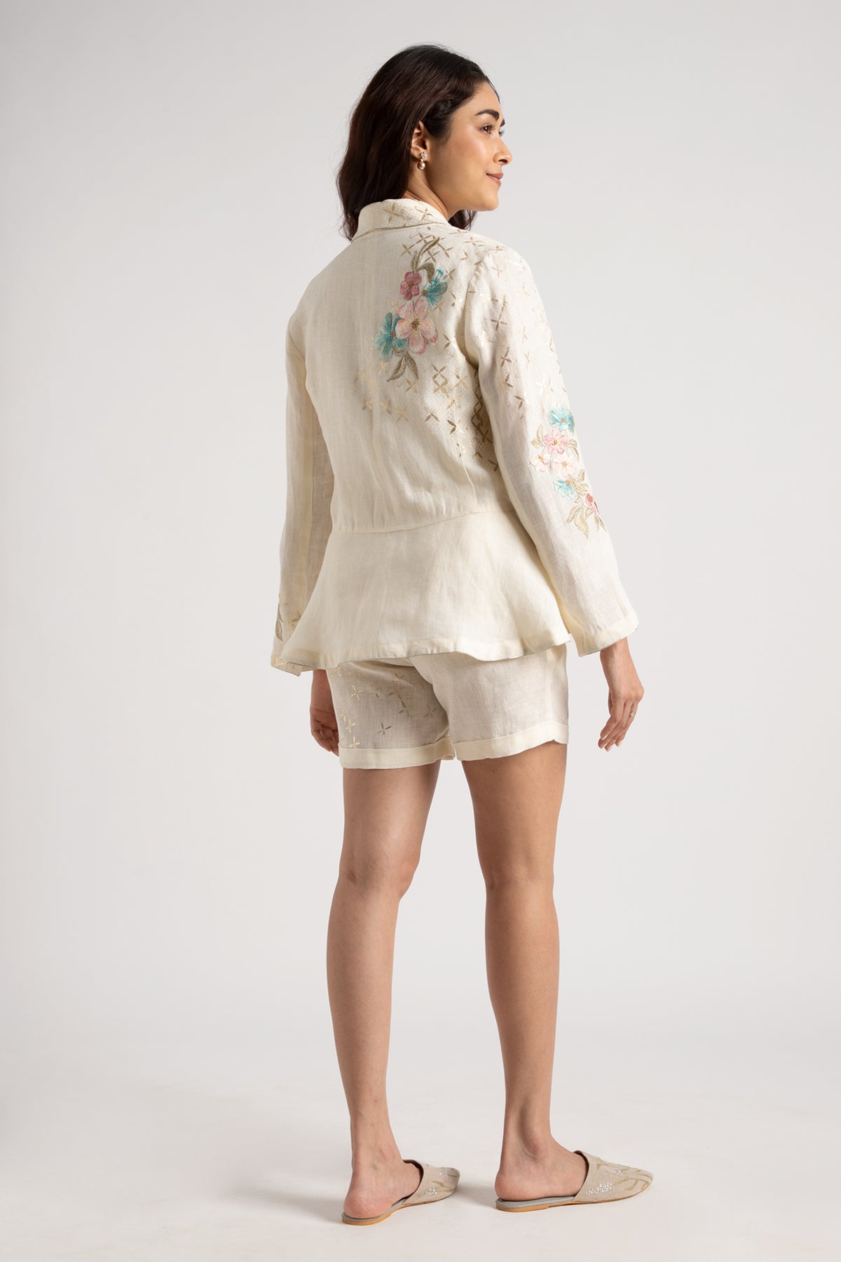 Off White Peplum Jacket &amp; Shorts Set