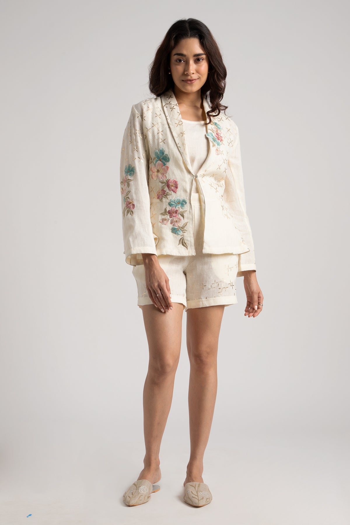 Off White Peplum Jacket &amp; Shorts Set