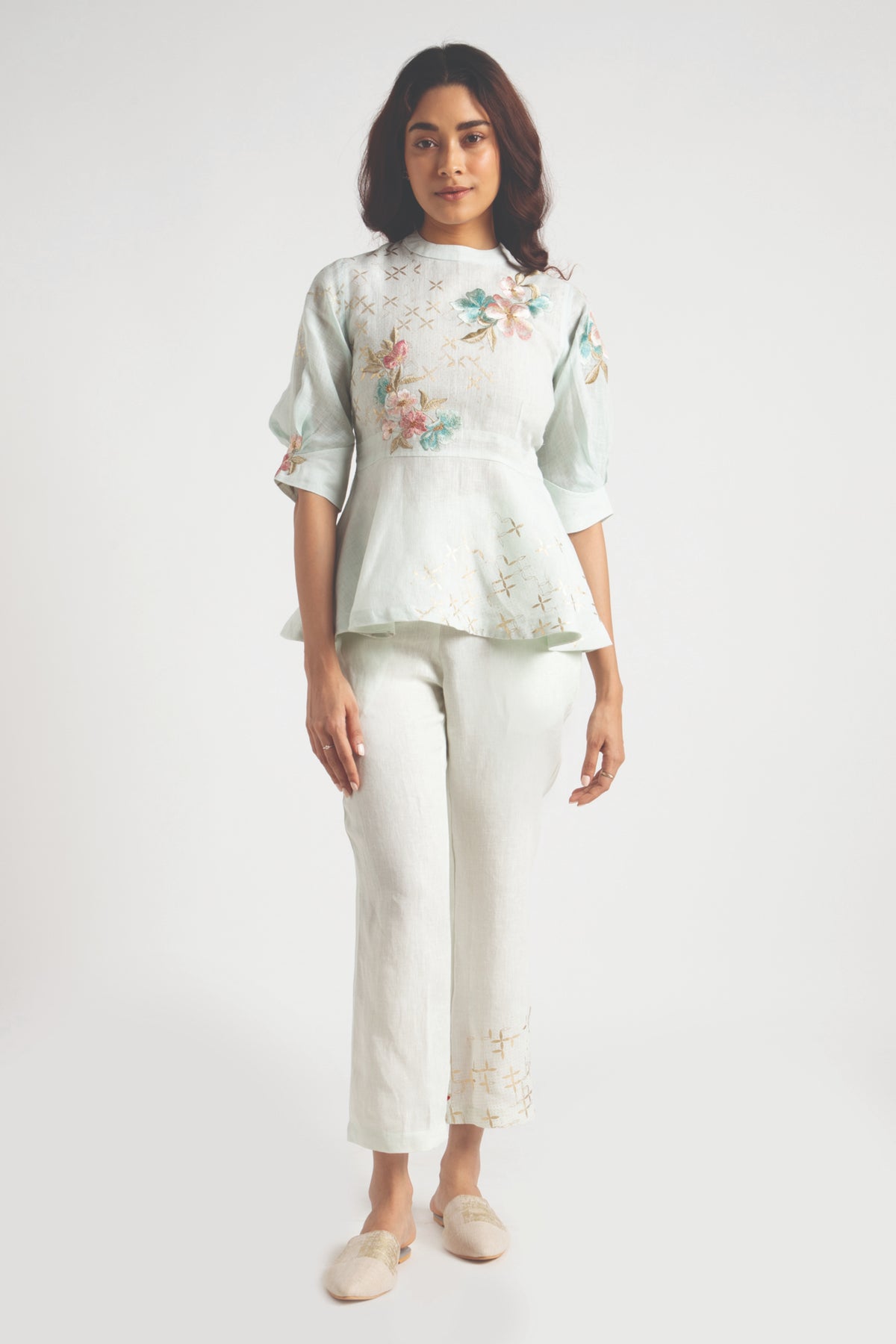 Bonny Corsage Peplum Top and Pant Set