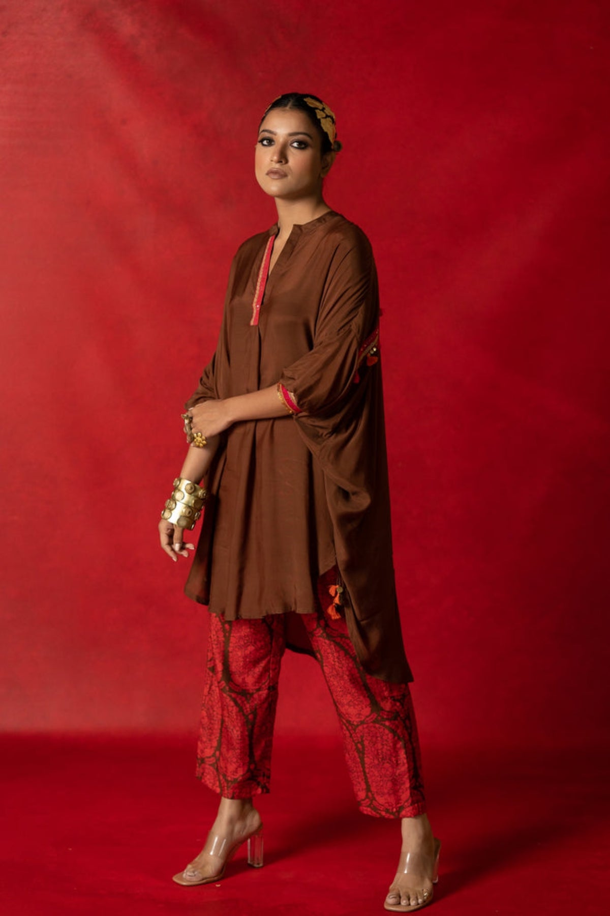 Brown Plain Oversized Kurta Set