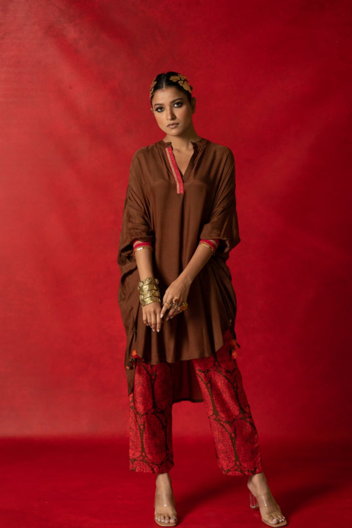 Brown Plain Oversized Kurta Set