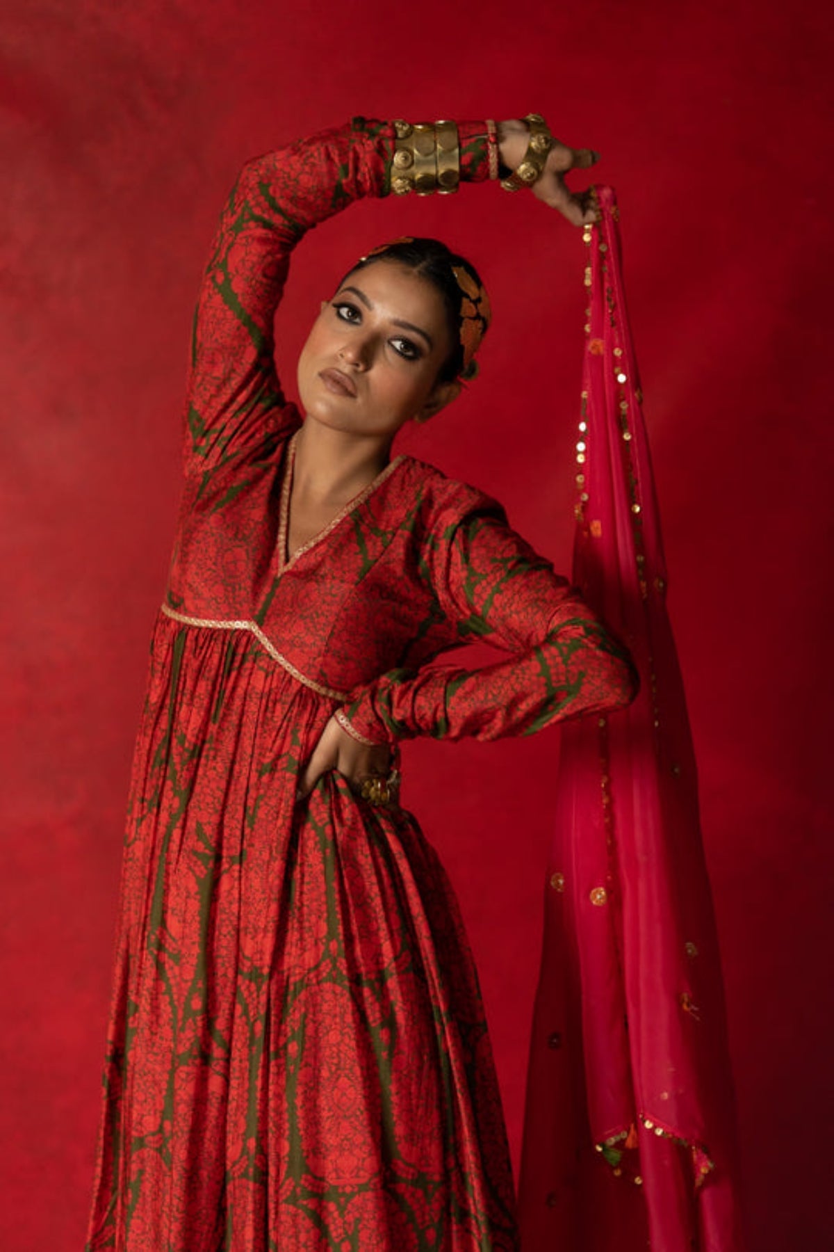 Pink  Embroidered Dupatta