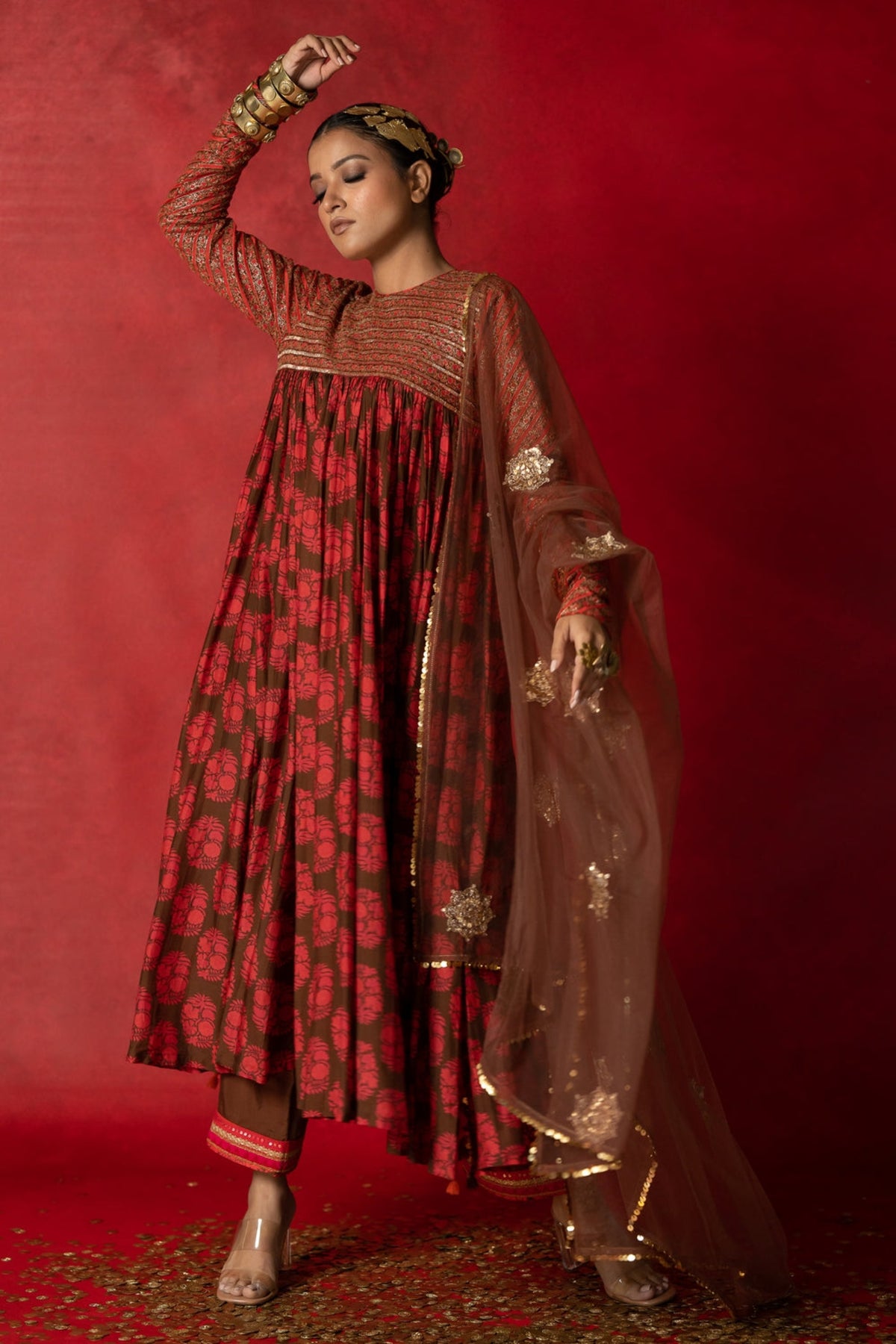 Brown Tulle Dupatta