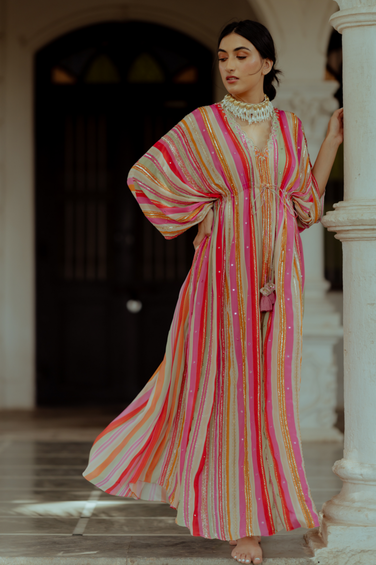 Multicolour striped kaftan set