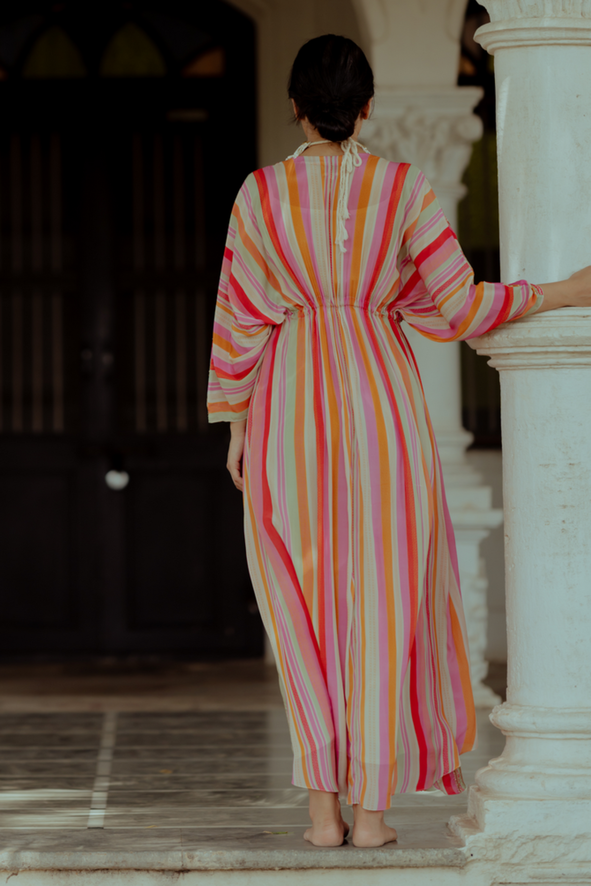 Multicolour striped kaftan set