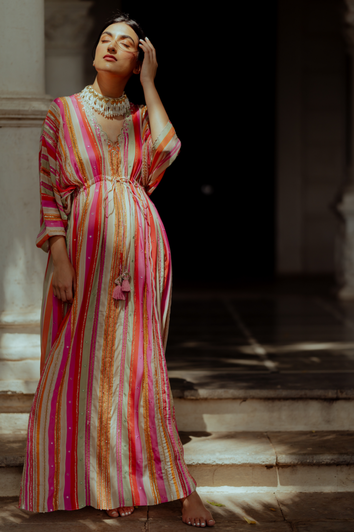 Multicolour striped kaftan set