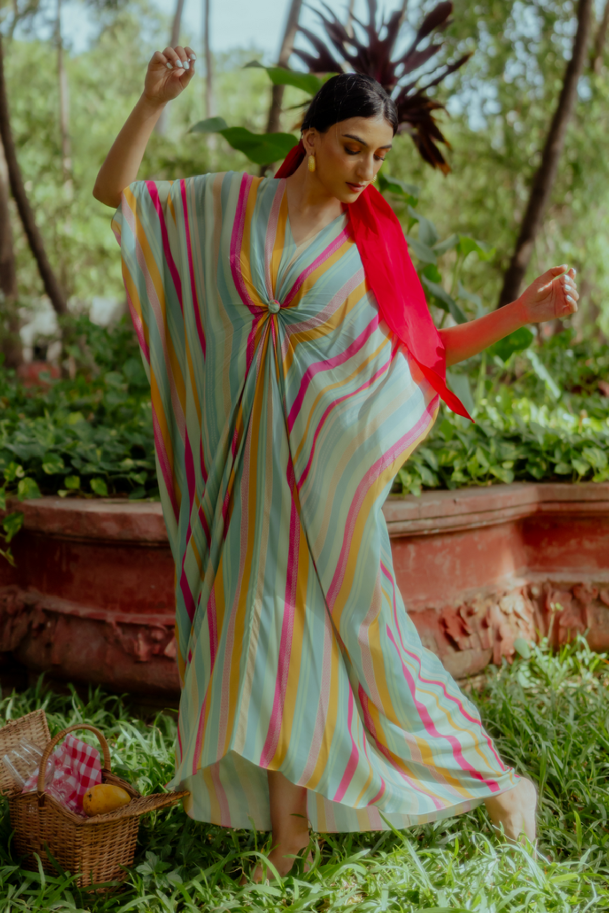 Multicolour striped kaftan