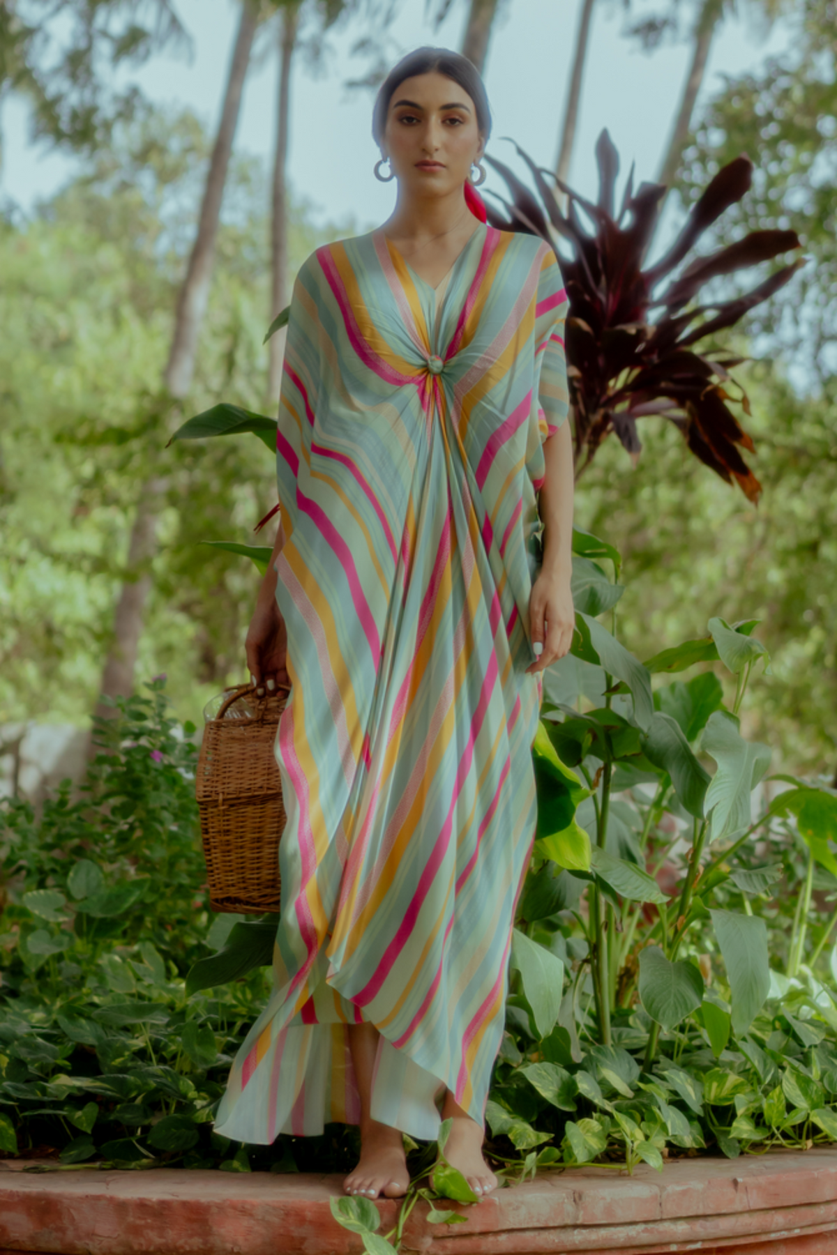 Multicolour striped kaftan