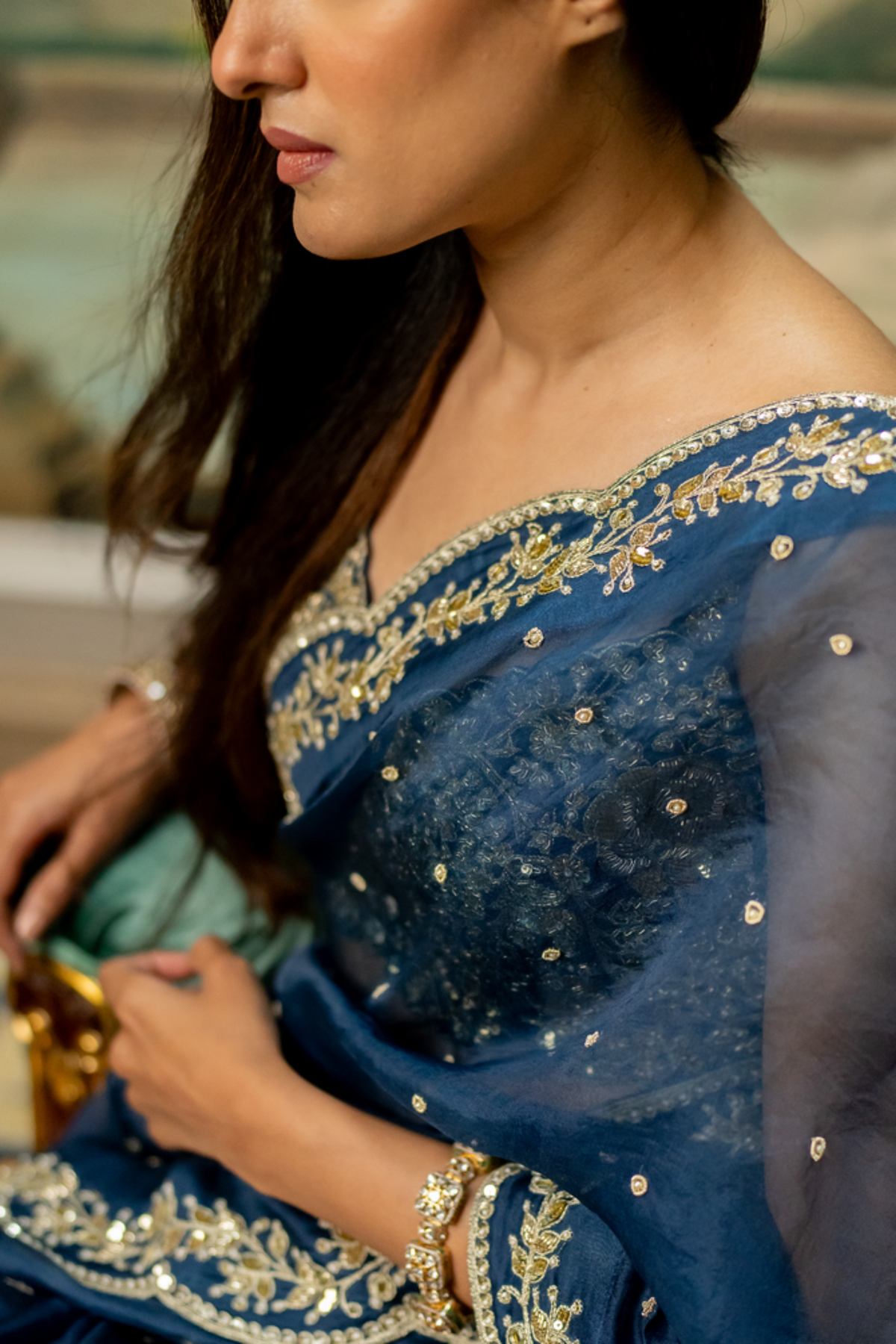 Deep Blue Embroidered Saree