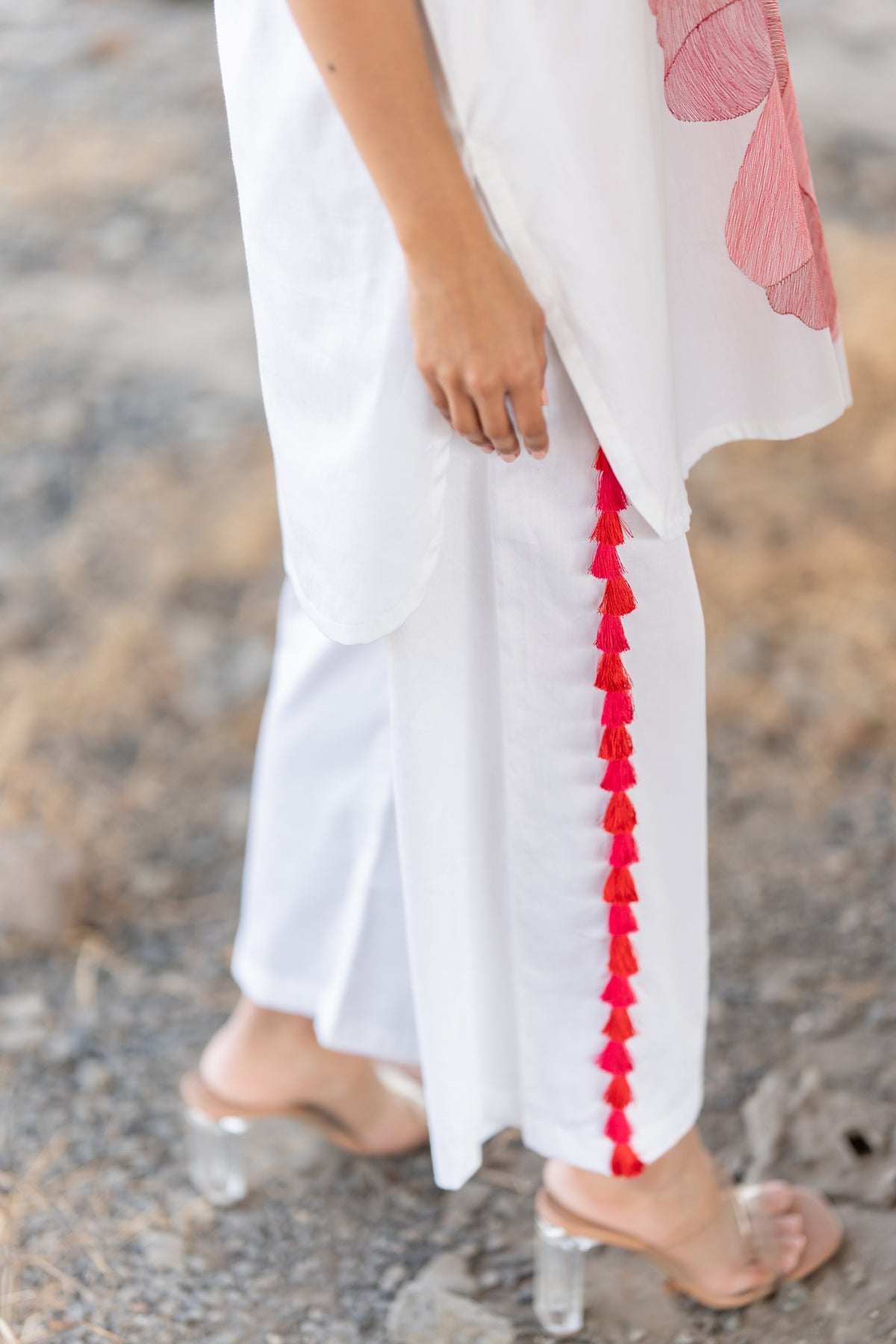 White Co-ord Set With Hibiscus